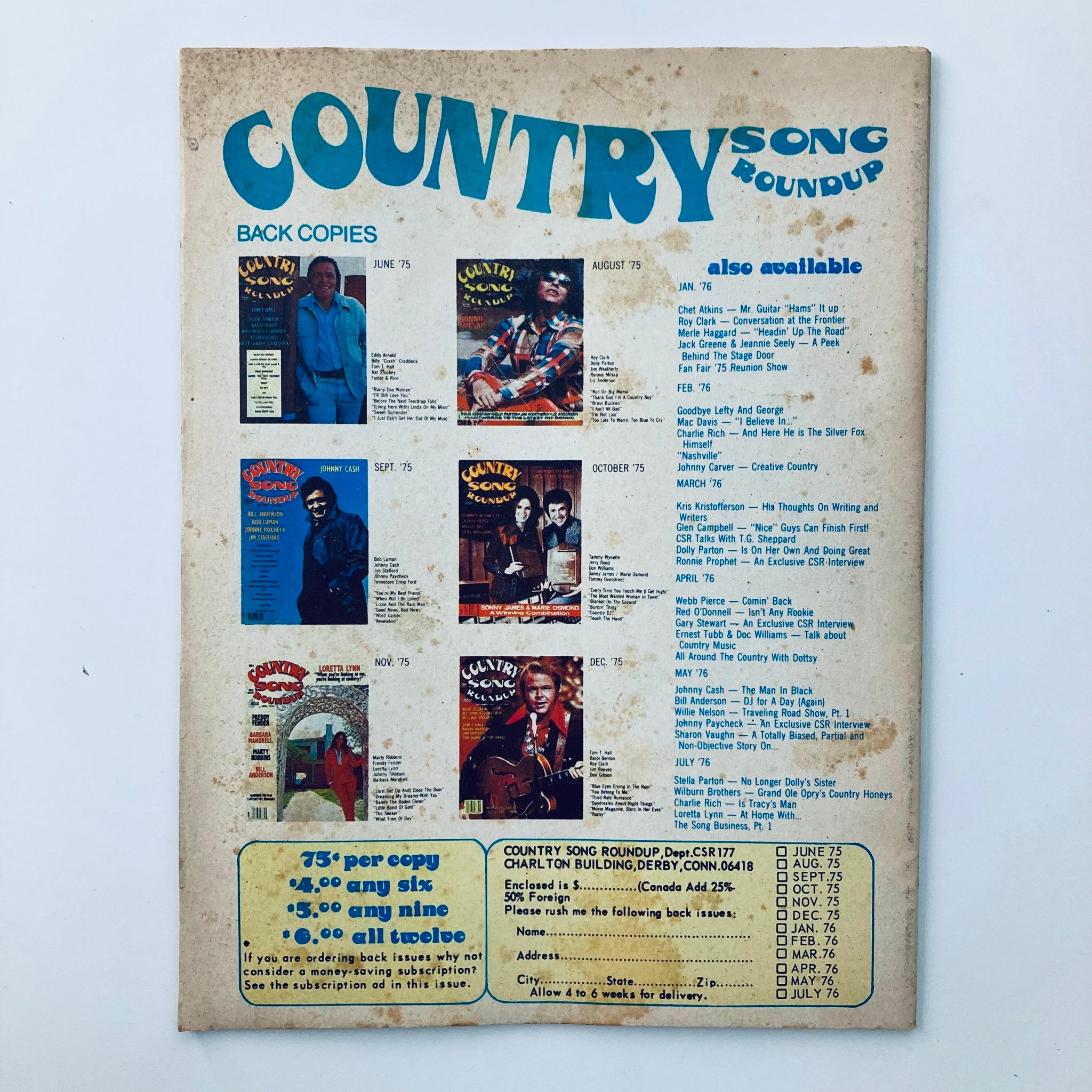 VTG Country Song Roundup Magazine January 1977 Bill Anderson & Red Sovine