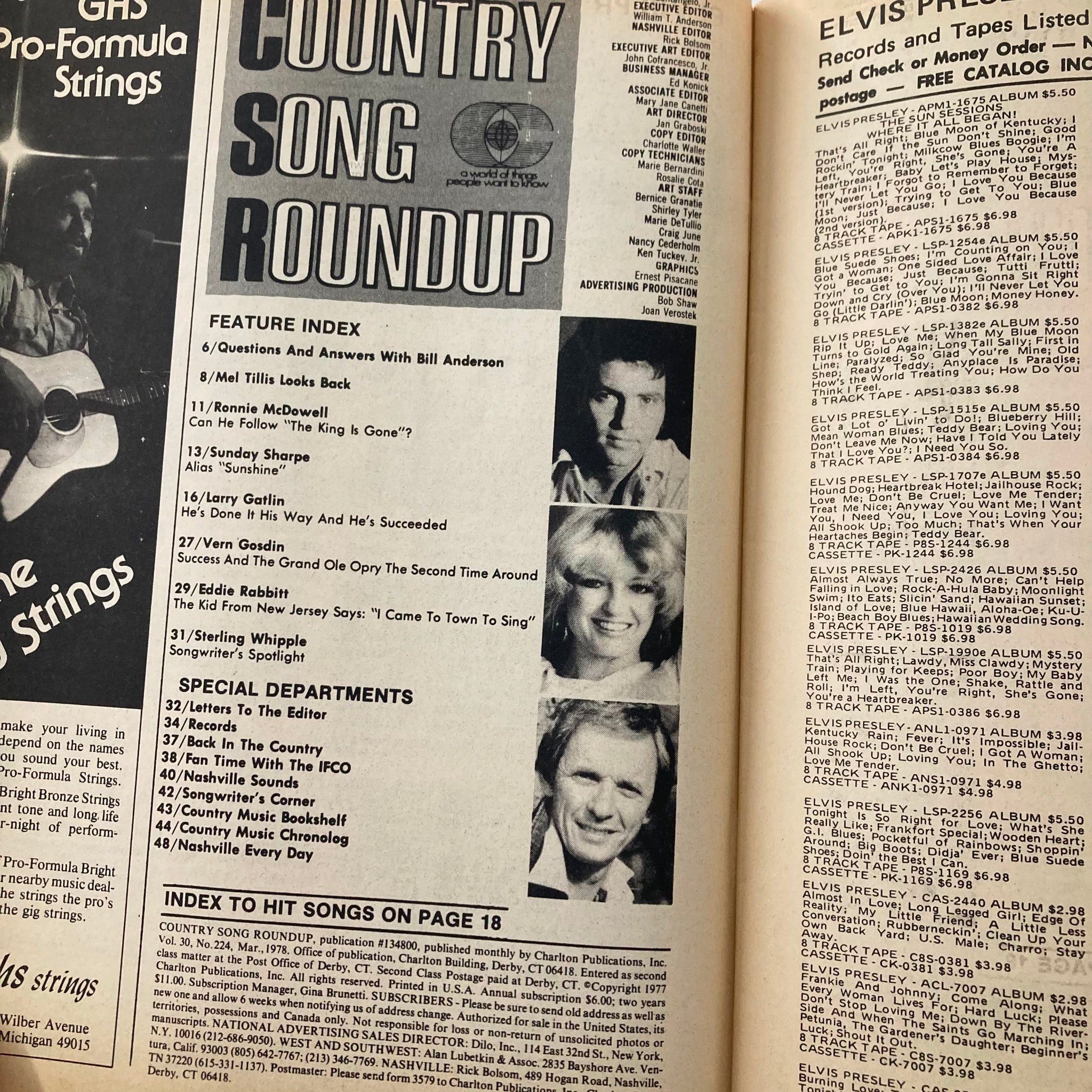 VTG Country Song Roundup Magazine March 1978 Larry Gatlin & Mel Tillis