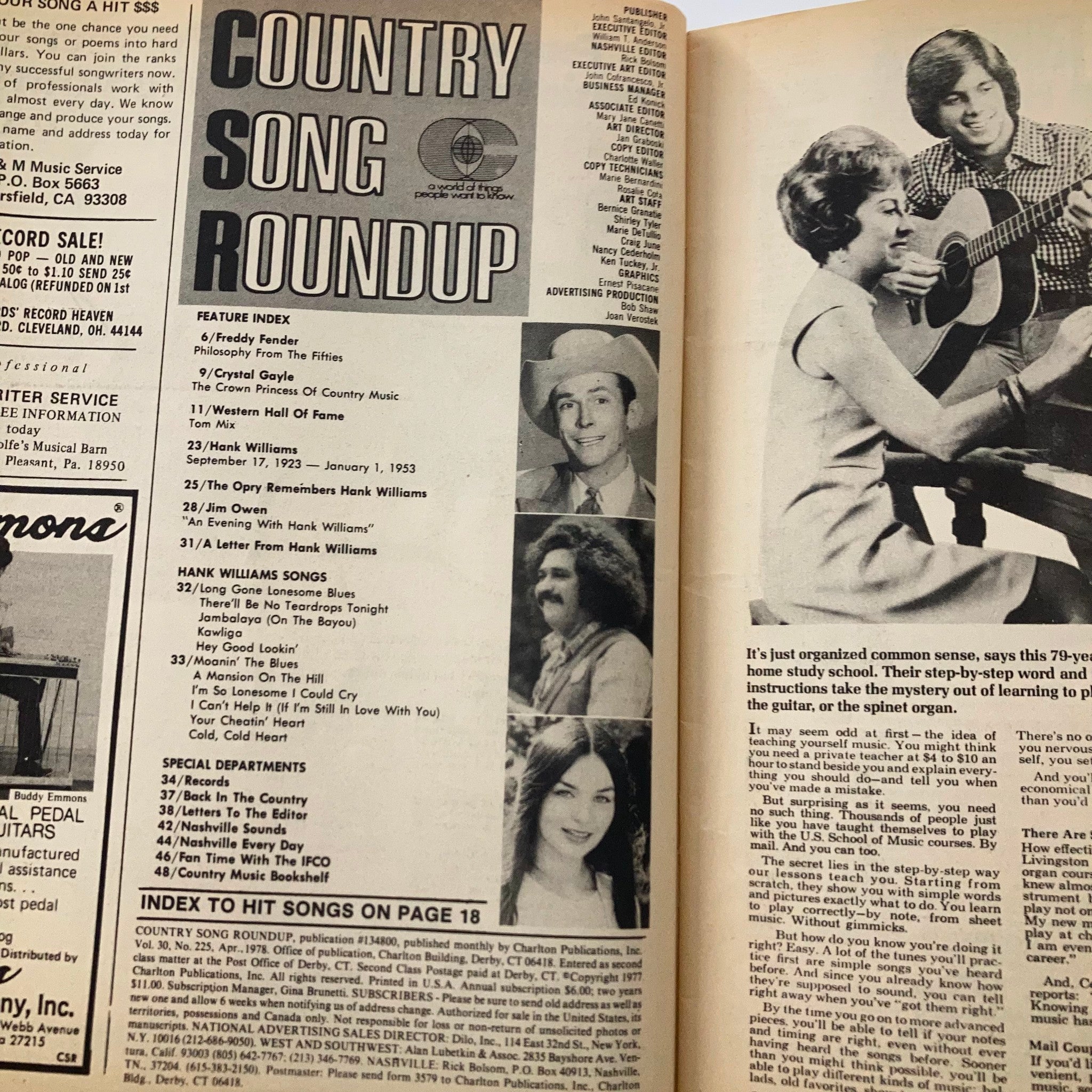 VTG Country Song Roundup Magazine April 1978 Crystal Gayle & Hank Williams