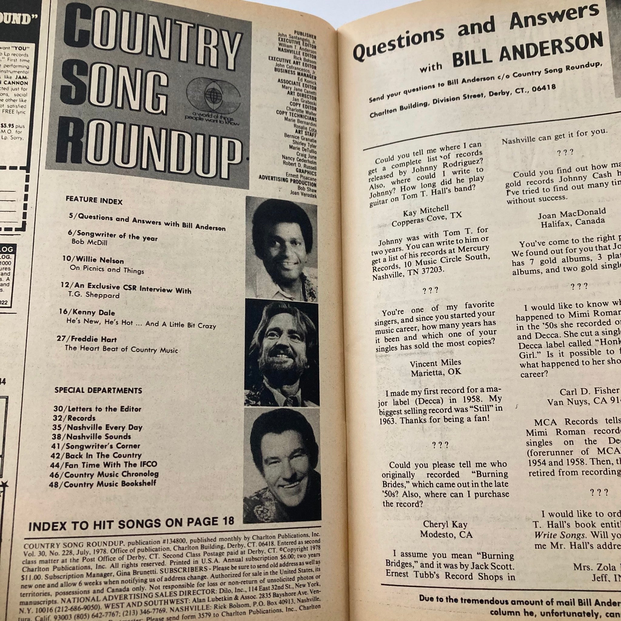 VTG Country Song Roundup Magazine July 1978 Willie Nelson & Freddie Hart