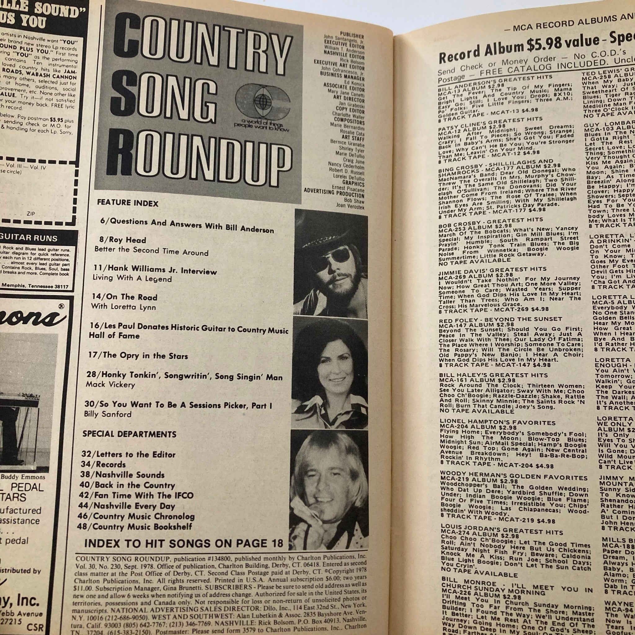 VTG Country Song Roundup Magazine September 1978 Loretta Lynn & Roy Head