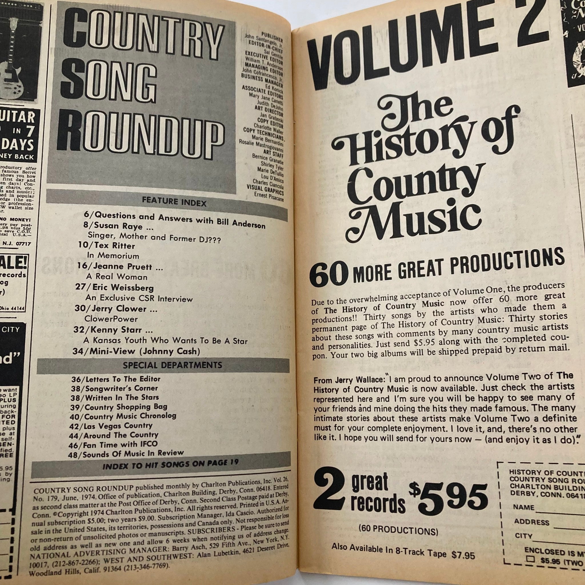 VTG Country Song Roundup Magazine June 1974 Johnny Cash & Bill Anderson