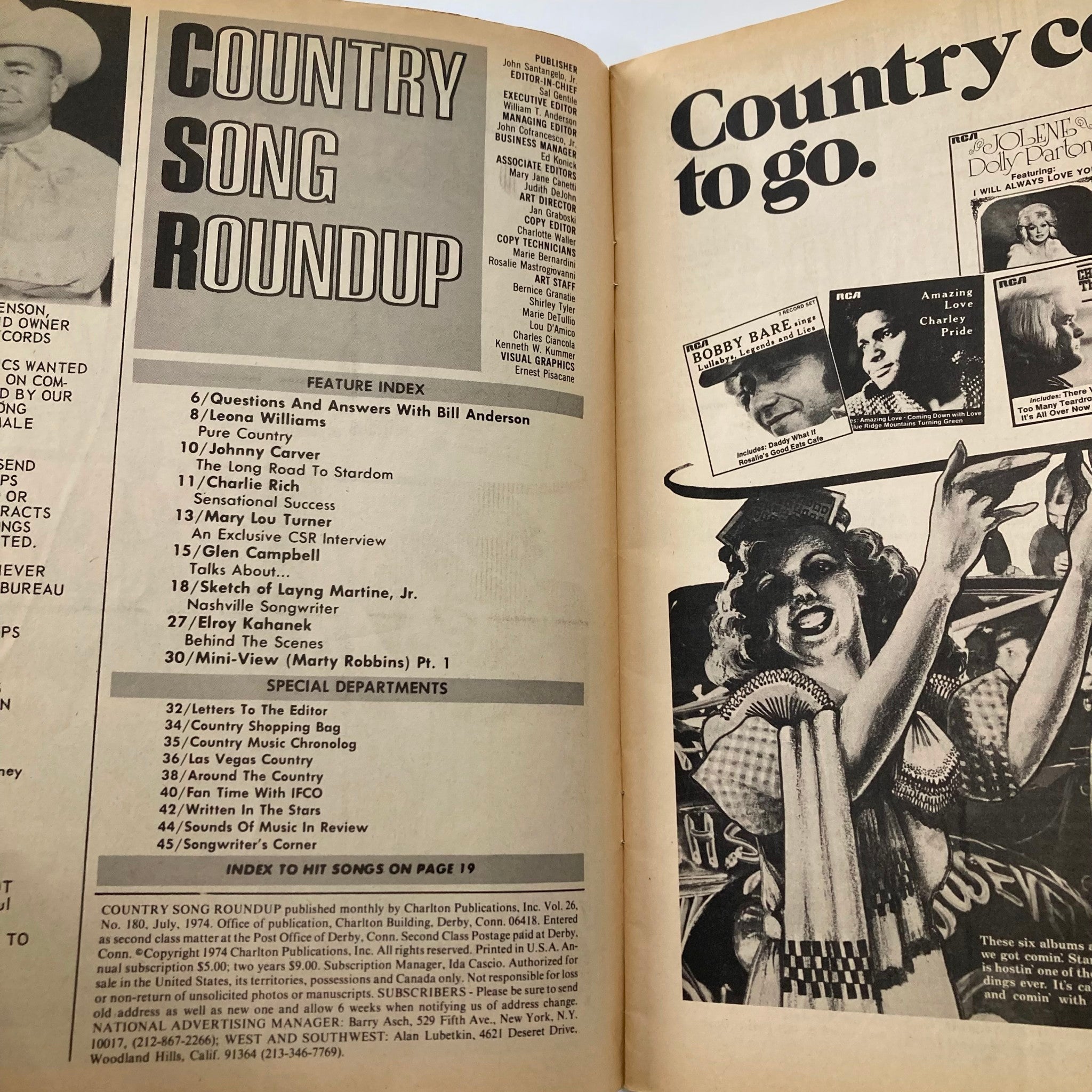 VTG Country Song Roundup Magazine July 1974 Johnny Carver & Leona Williams