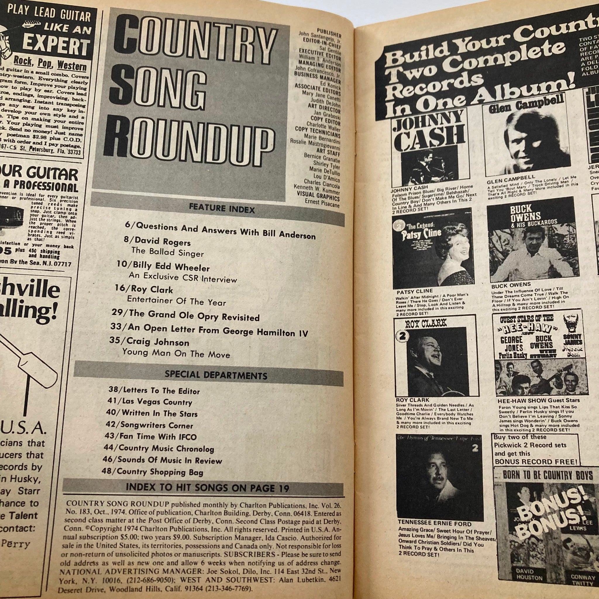 VTG Country Song Roundup Magazine October 1974 Roy Clark and Dolly Parton