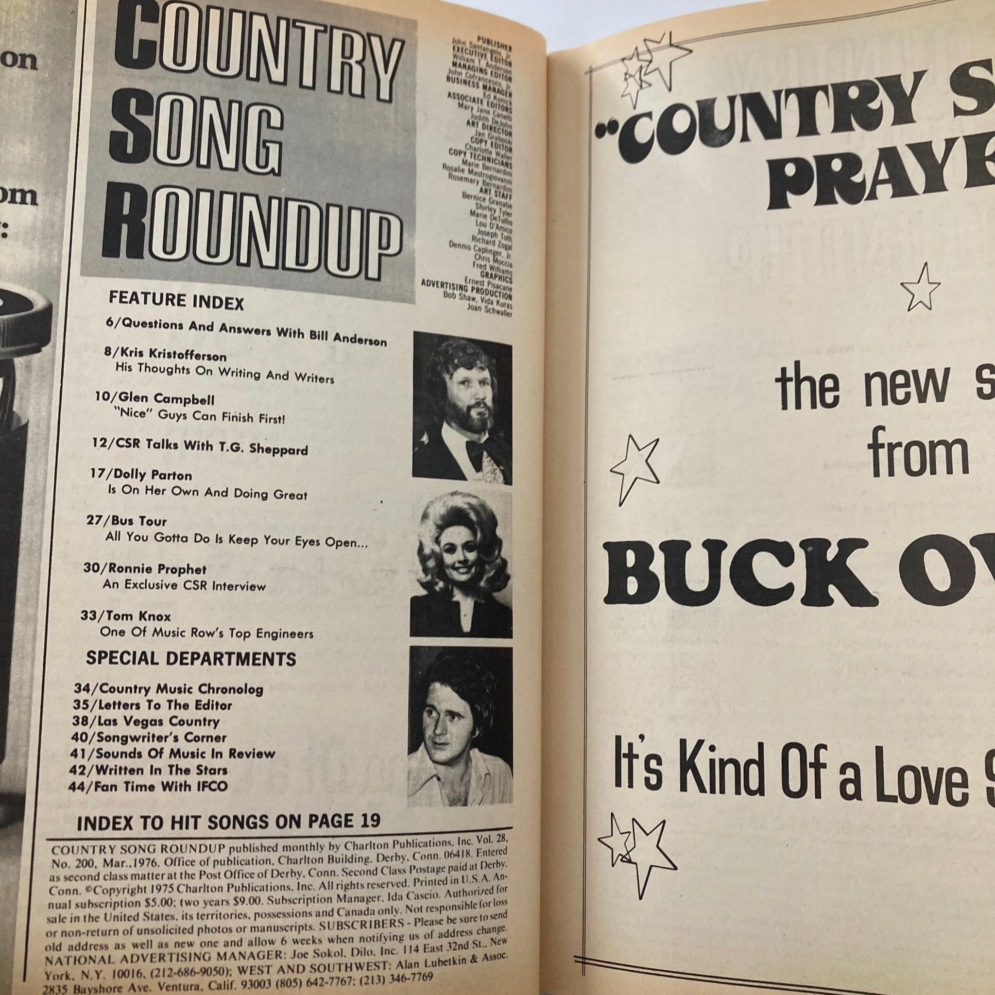 VTG Country Song Roundup Magazine March 1976 Dolly Parton & T.G. Sheppard