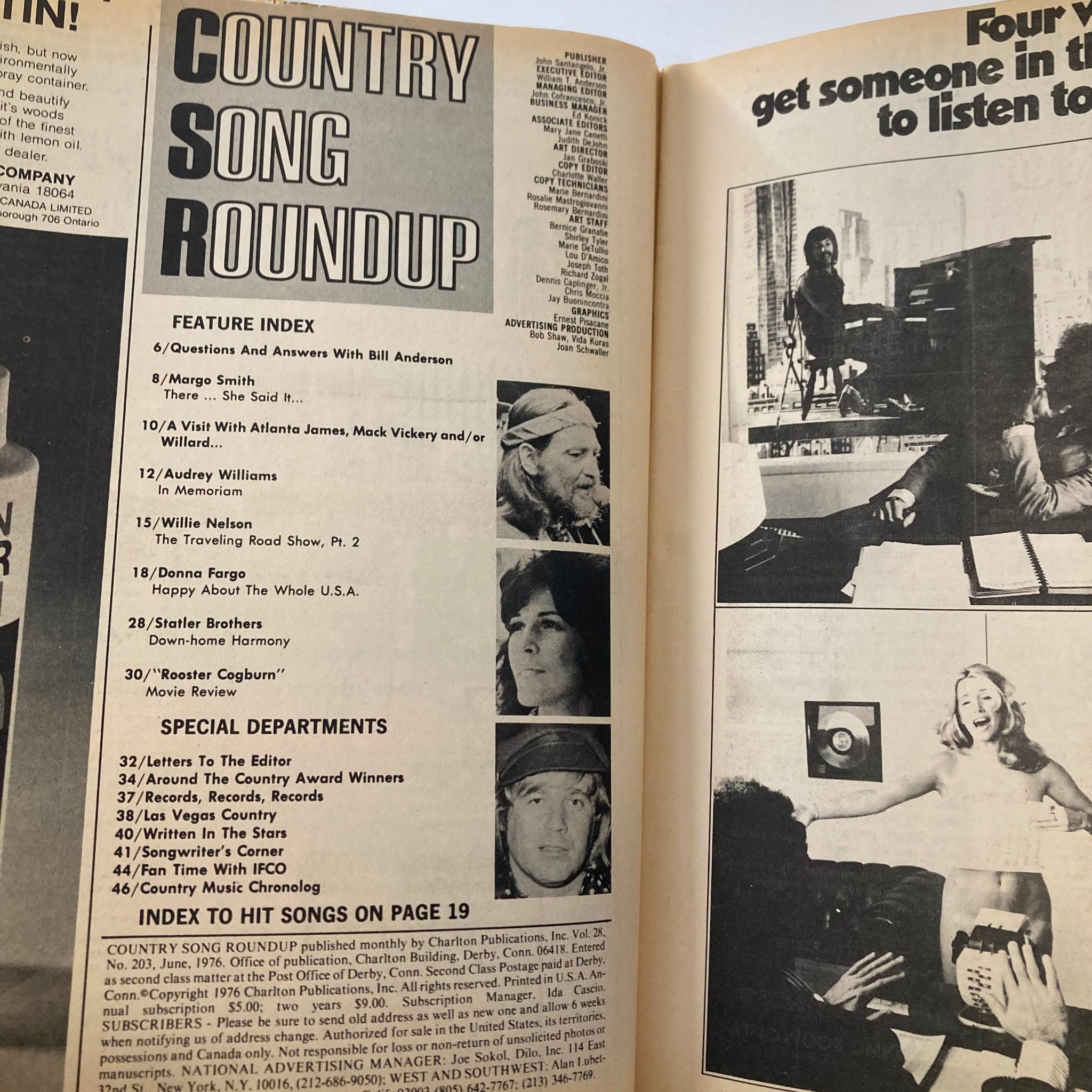 VTG Country Song Roundup Magazine June 1976 Donna Fargo Happy About Whole USA