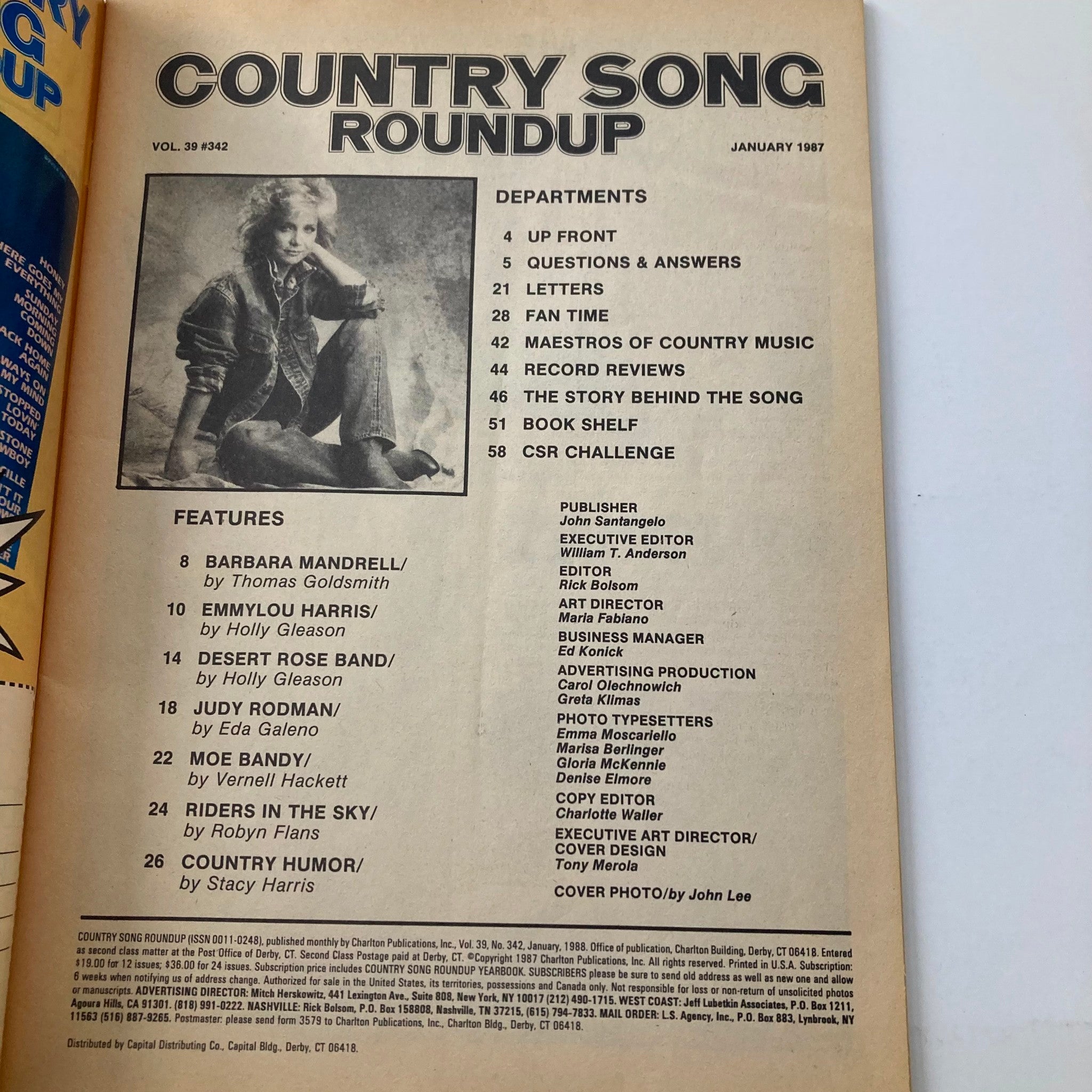 VTG Country Song Roundup Magazine January 1988 Emmylou Harris & Moe Bandy