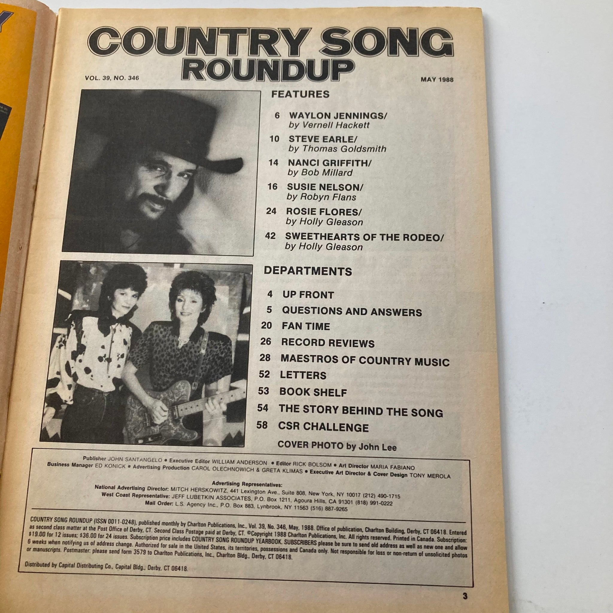 VTG Country Song Roundup Magazine May 1988 Waylon Jennings & Steve Earle