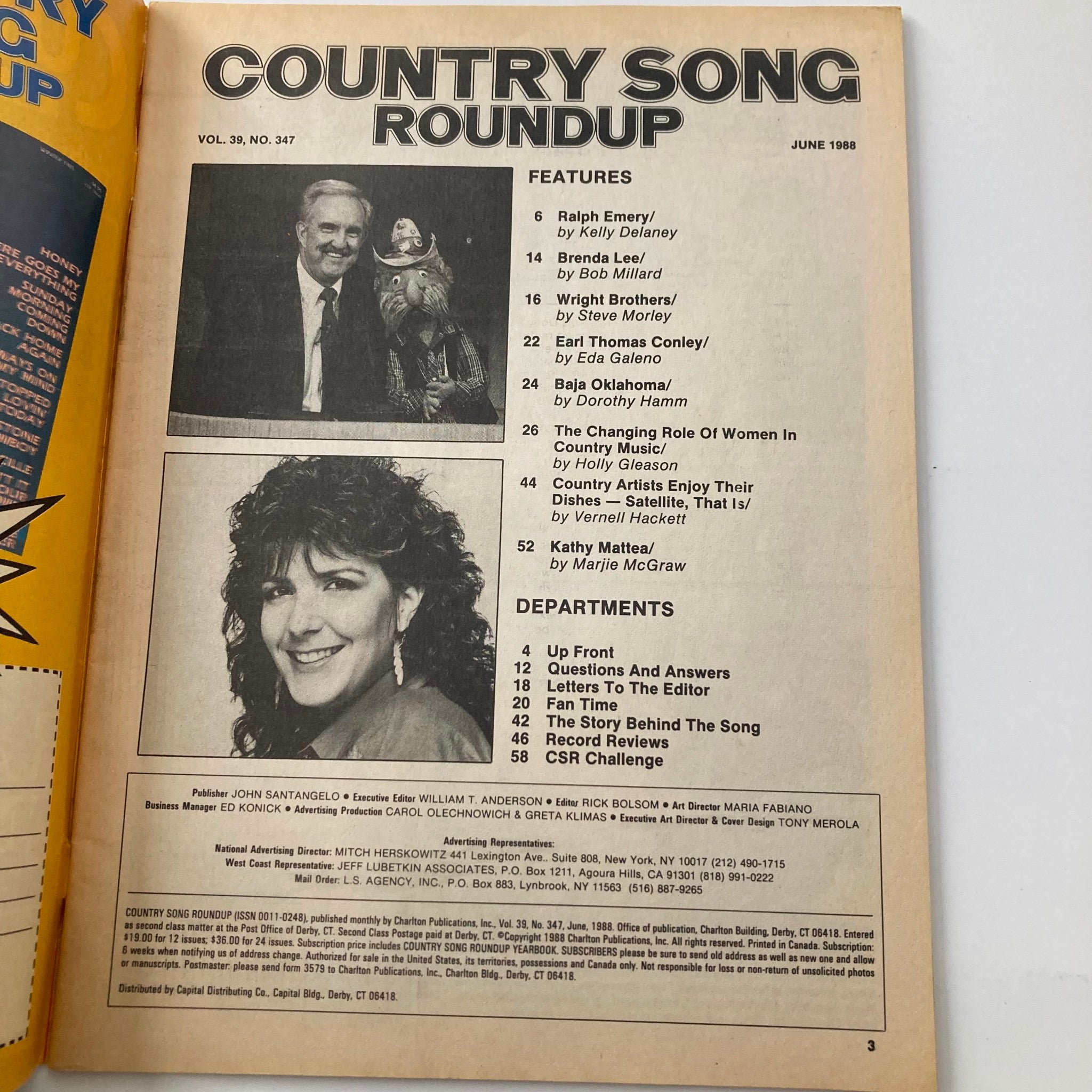 VTG Country Song Roundup Magazine June 1988 Ralph Emery & Wright Brothers