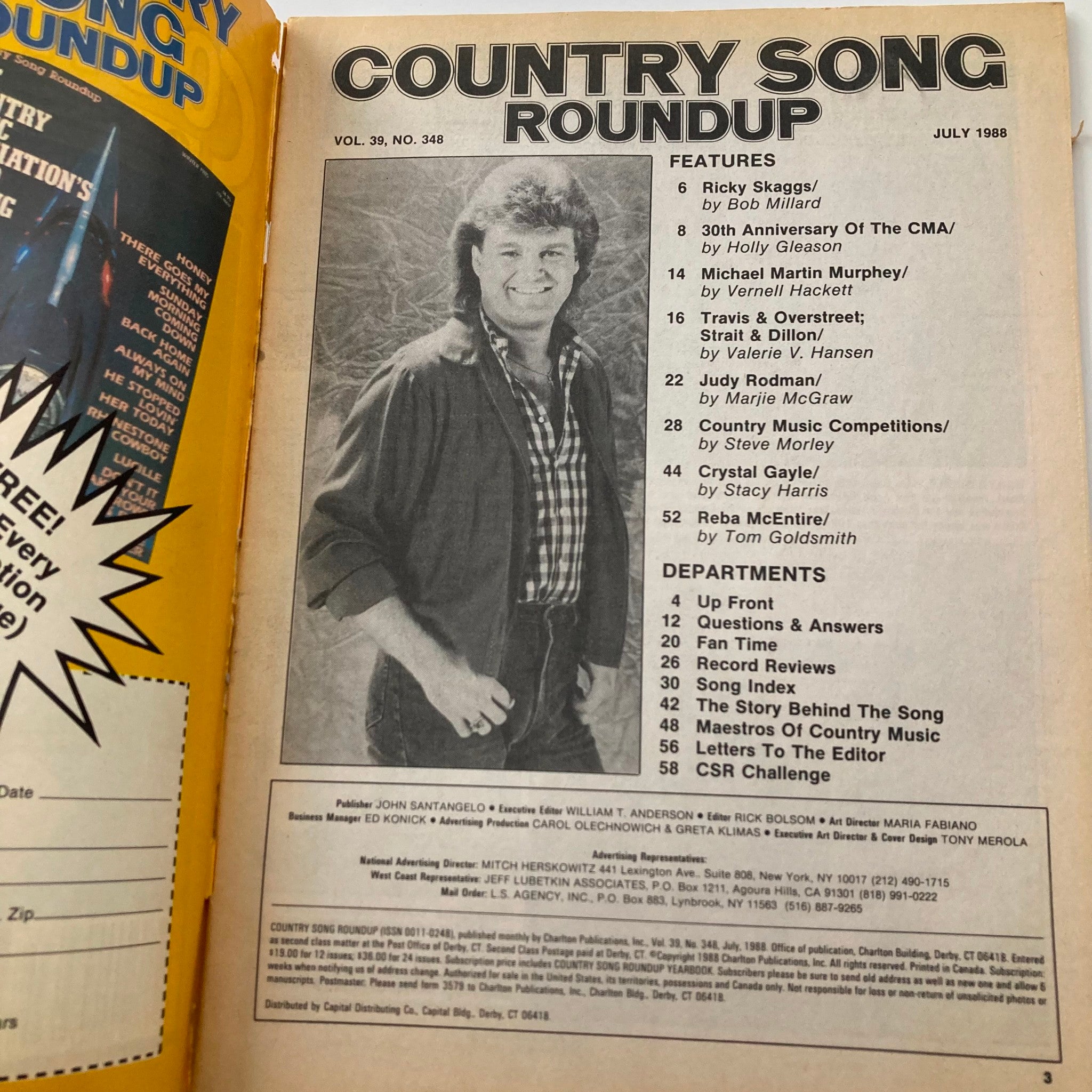 VTG Country Song Roundup Magazine July 1988 Ricky Skaggs and Crystal Gayle