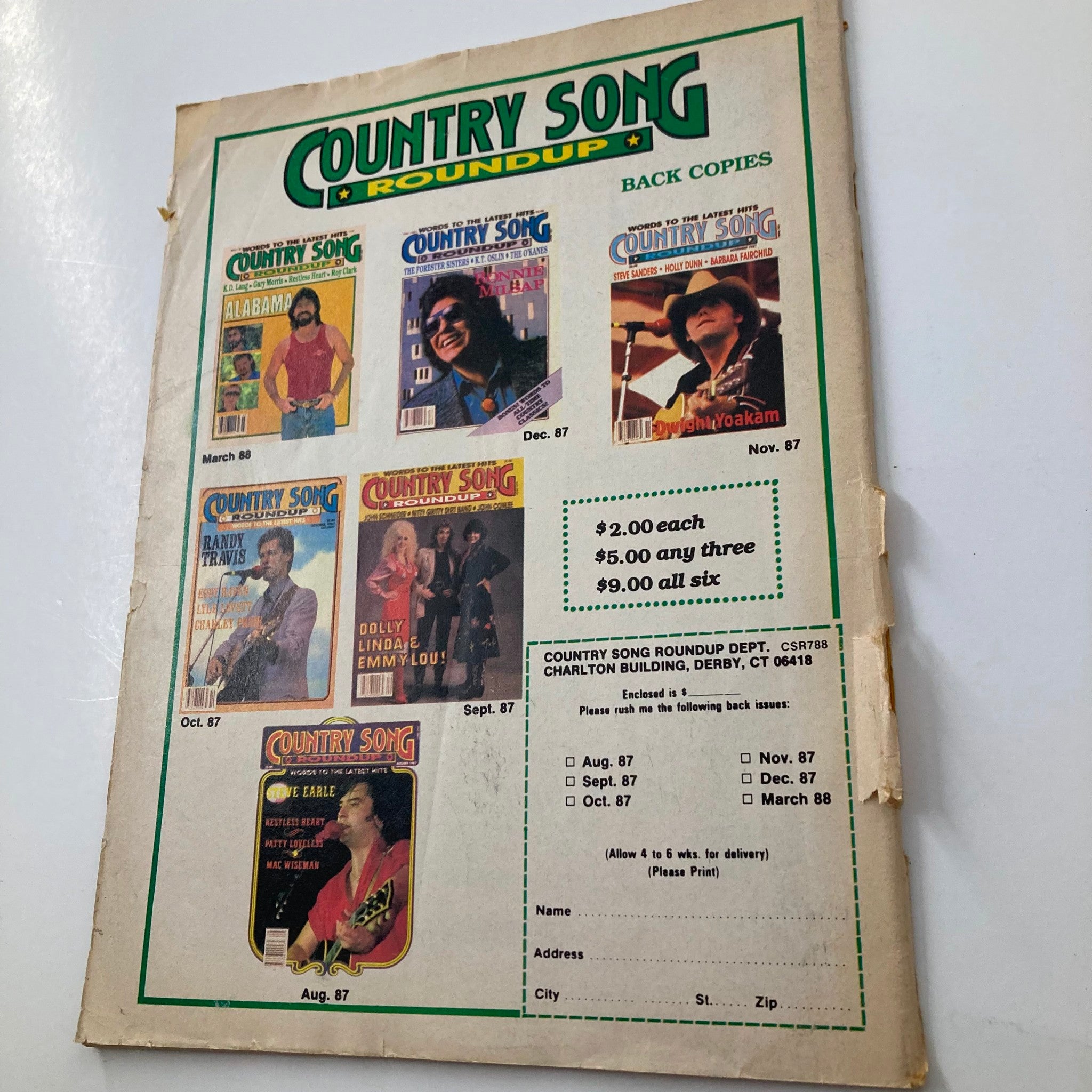 VTG Country Song Roundup Magazine July 1988 Ricky Skaggs and Crystal Gayle