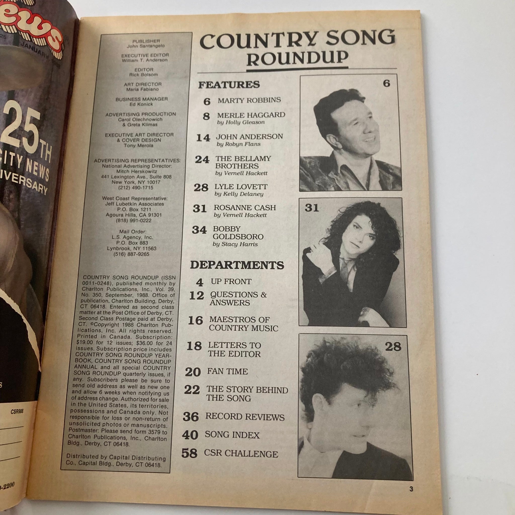 VTG Country Song Roundup Magazine September 1988 Roseanne Cash and Lyle Lovett