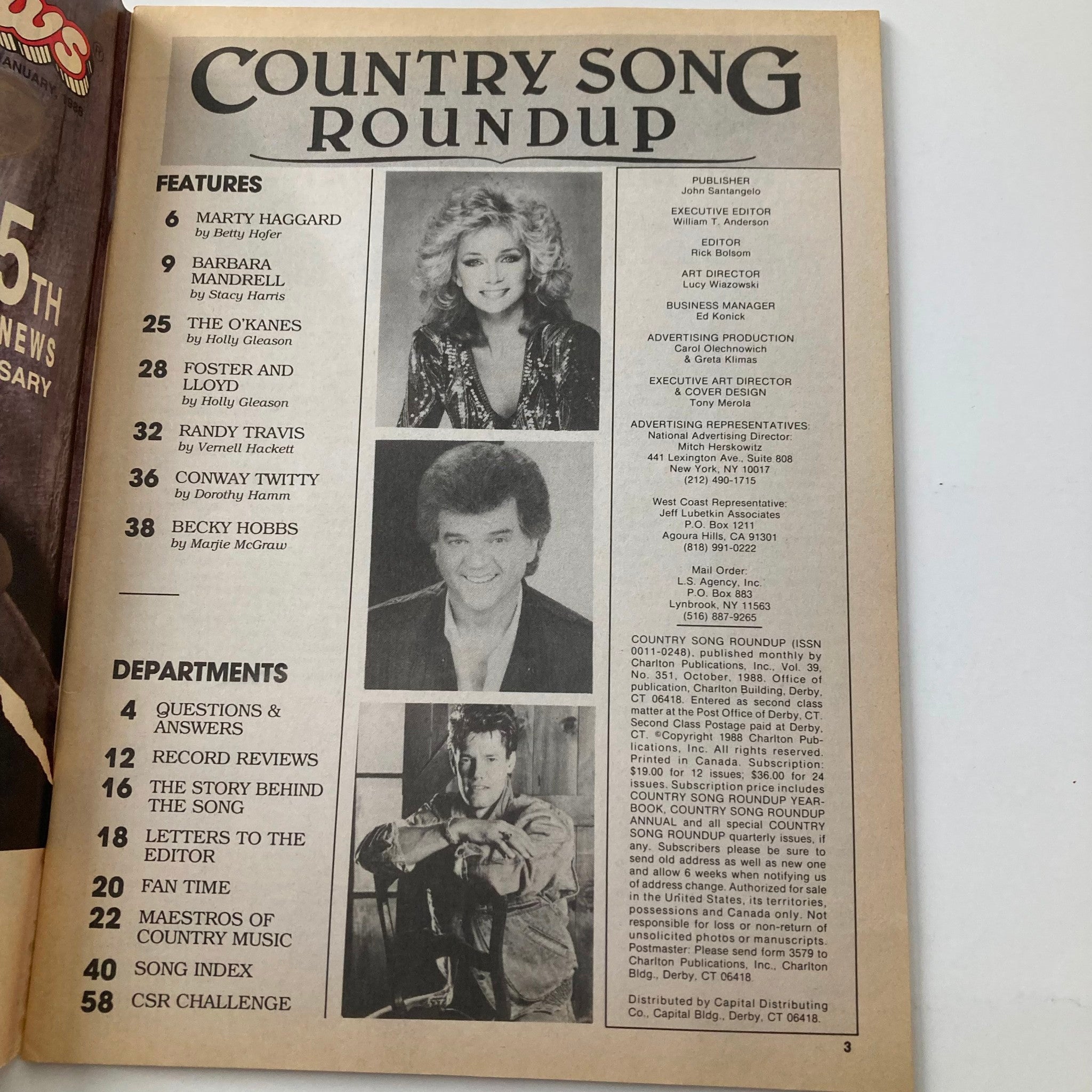 VTG Country Song Roundup Magazine October 1988 Randy Travis & Marty Haggard