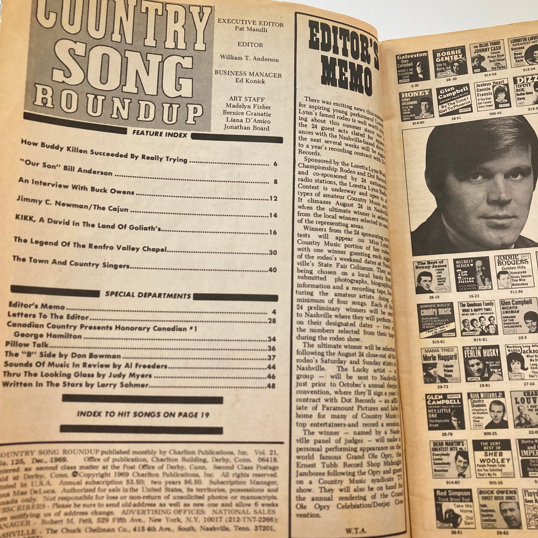 VTG Country Song Roundup Magazine December 1969 Buck Owens & George Hamilton IV