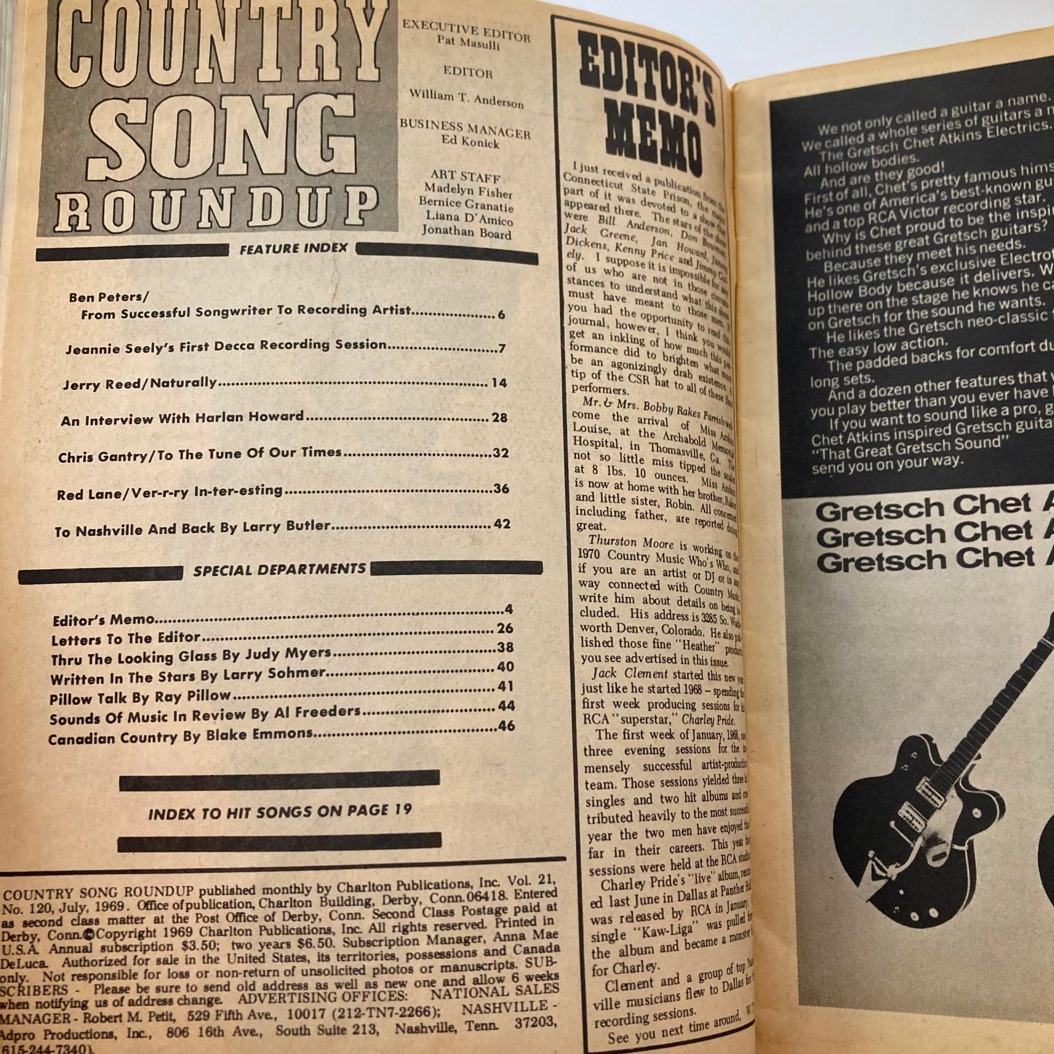 VTG Country Song Roundup Magazine July 1969 Jerry Reed & Larry Butler