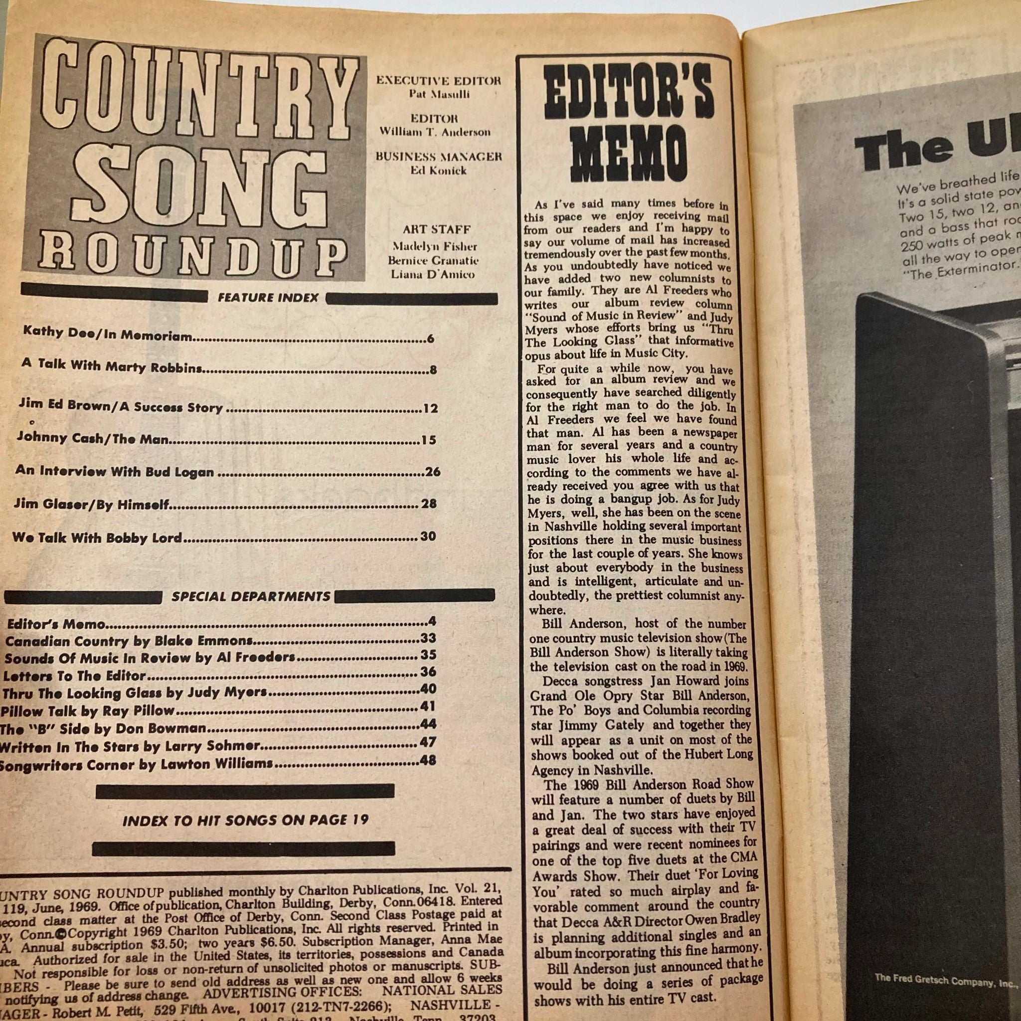 VTG Country Song Roundup Magazine June 1969 Marty Robbins and Johnny Cash