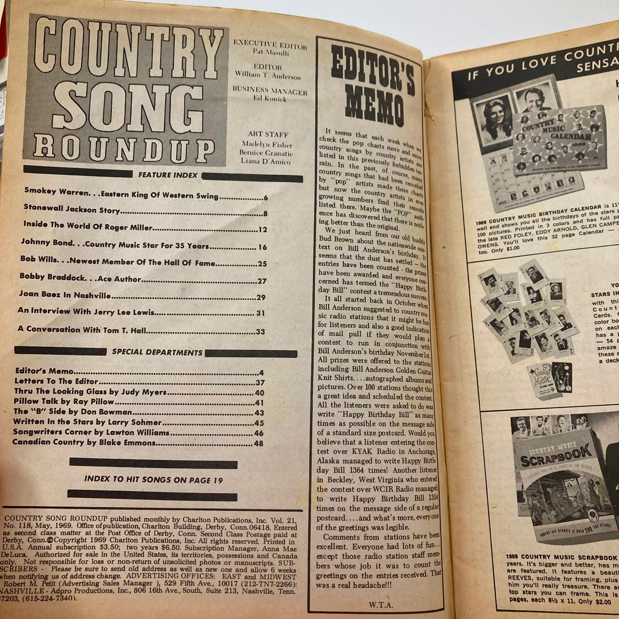 VTG Country Song Roundup Magazine May 1969 Stonewall L. Jackson's Own Story