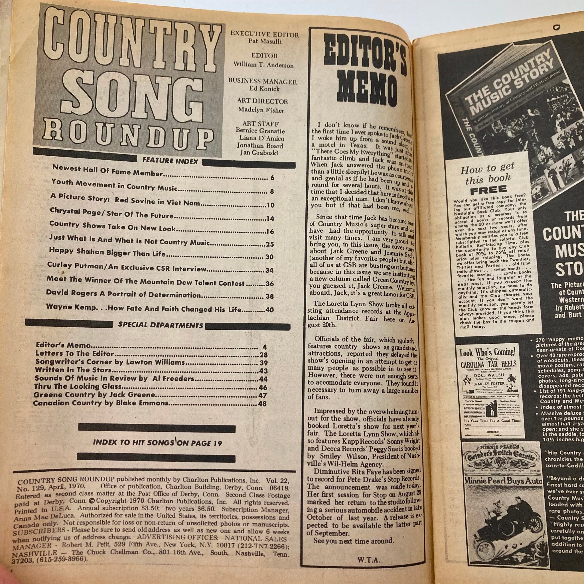 VTG Country Song Roundup Magazine April 1970 Jack Greene & Jeannie Seely