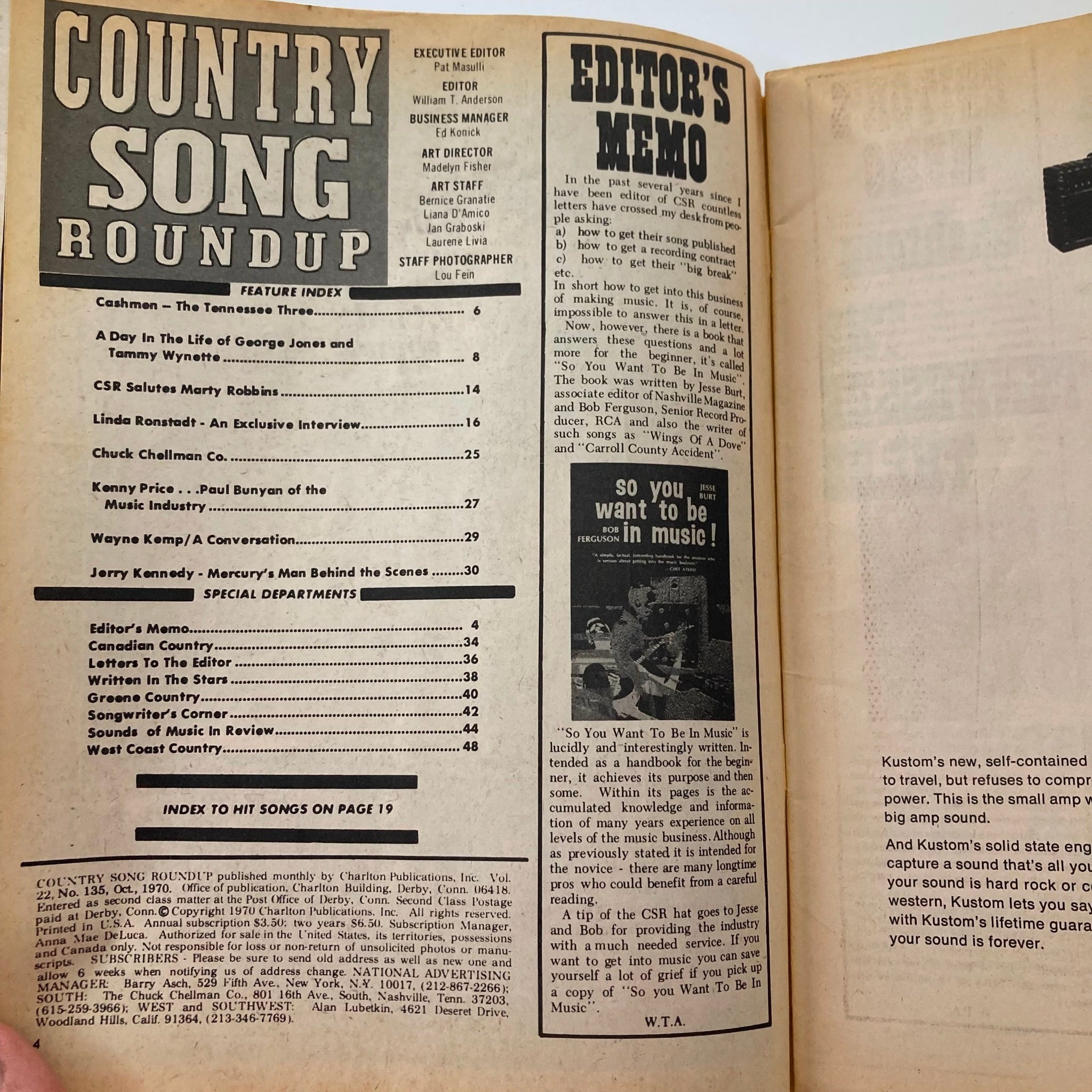 VTG Country Song Roundup Magazine October 1970 George Jones & Tammy Wynette