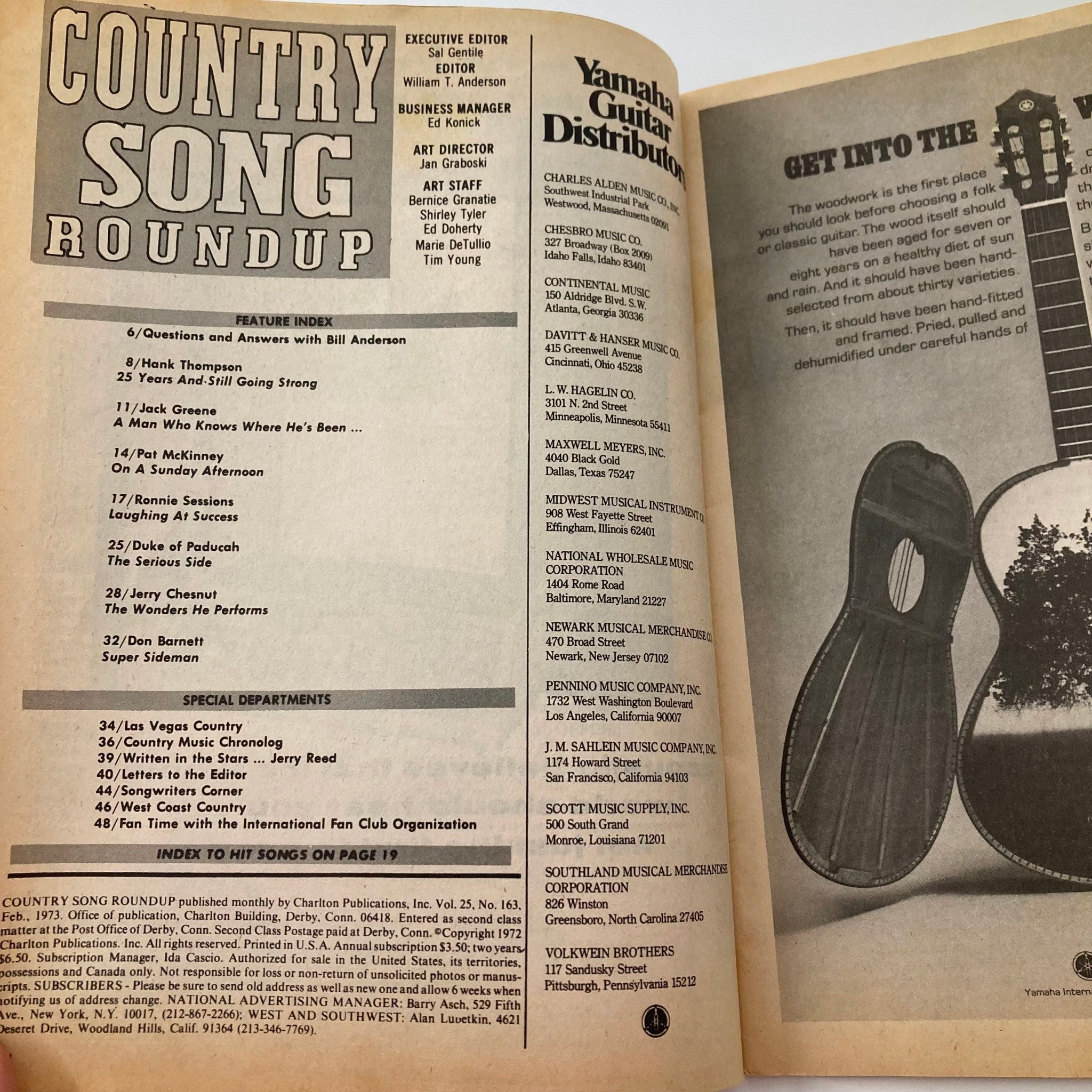 VTG Country Song Roundup Magazine February 1973 Jack Greene & Hank Thompson