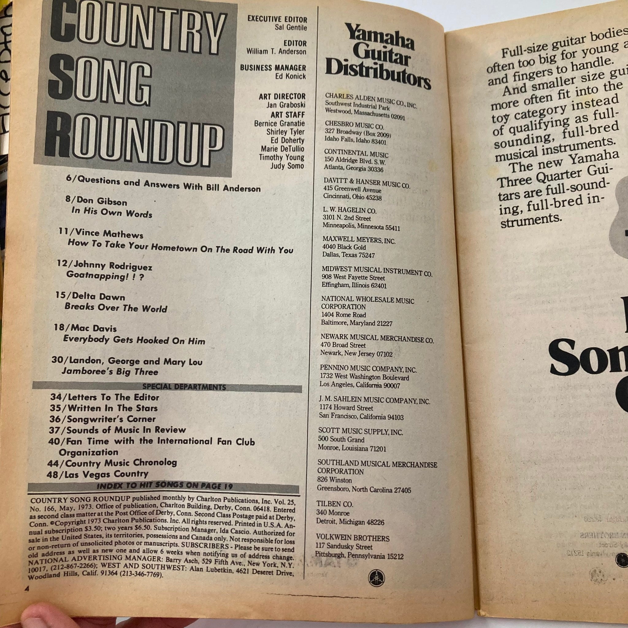 VTG Country Song Roundup Magazine May 1973 Johnny Rodriguez & Don Gibson