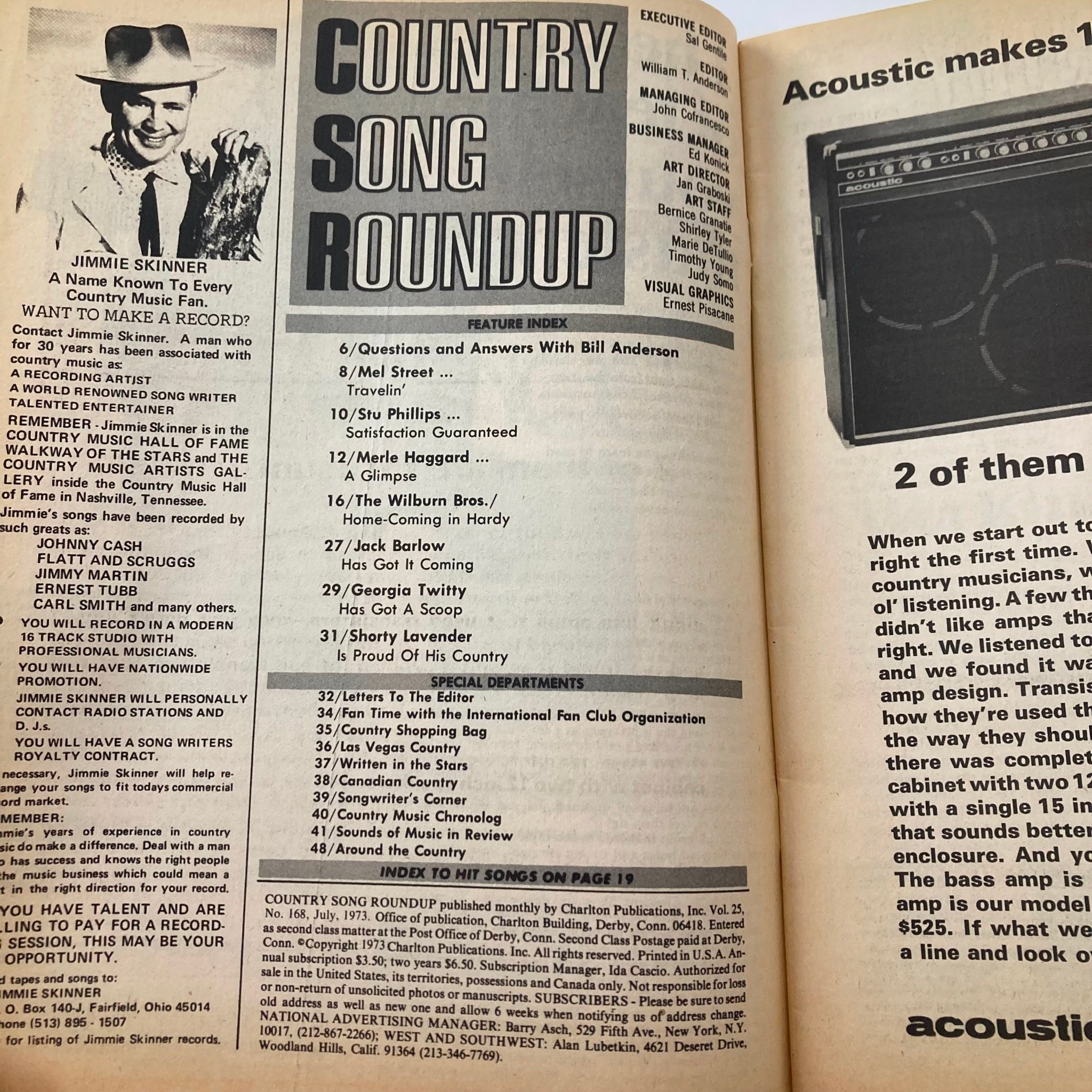 VTG Country Song Roundup Magazine July 1973 A Glimpse of Merle Haggard