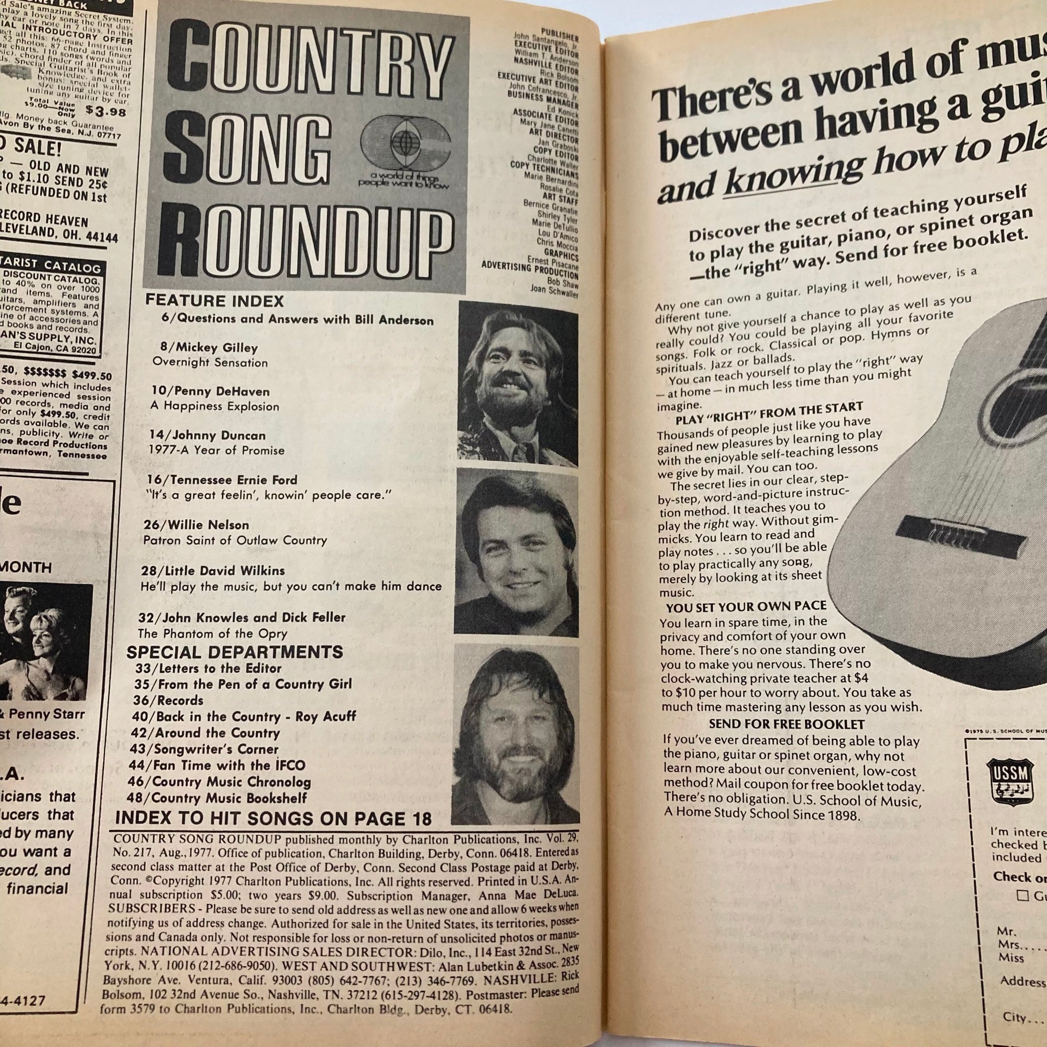 VTG Country Song Roundup Magazine August 1977 Johnny Duncan and Bill Anderson