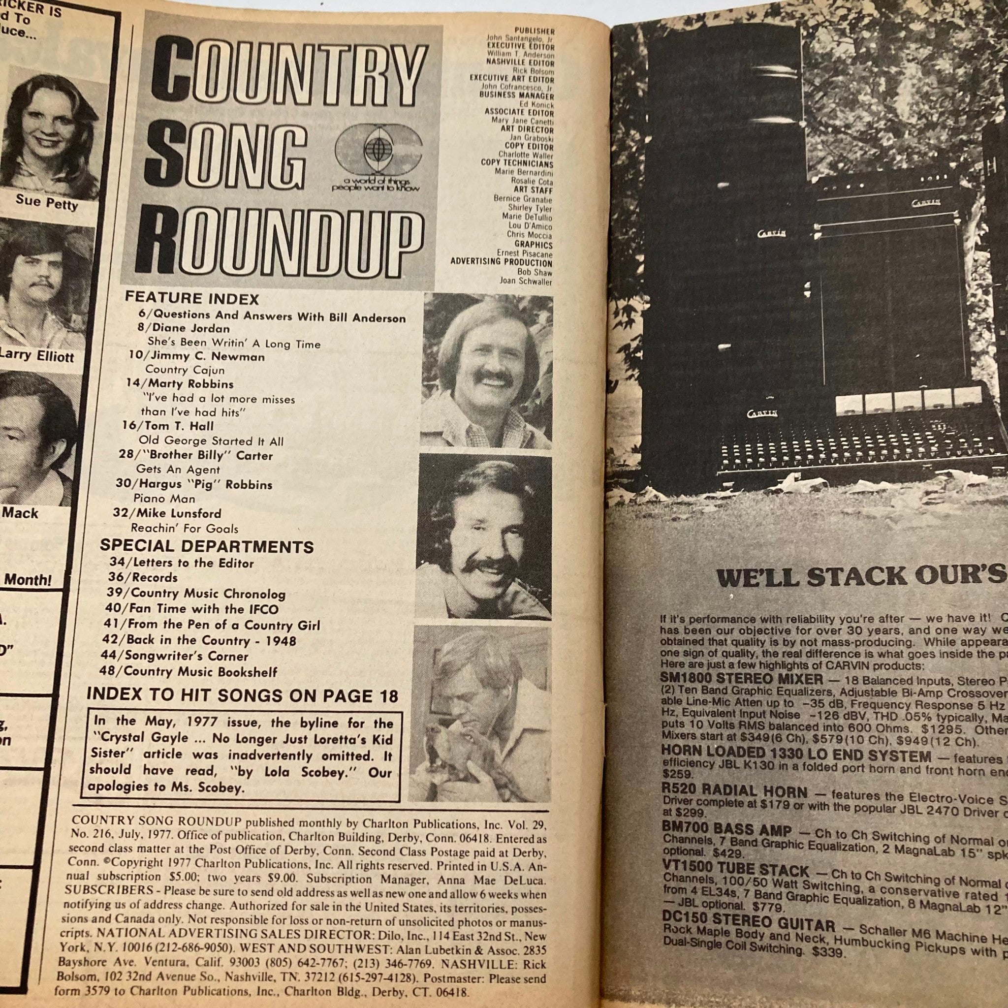 VTG Country Song Roundup Magazine July 1977 Marty Robbins and Jimmy C. Newman