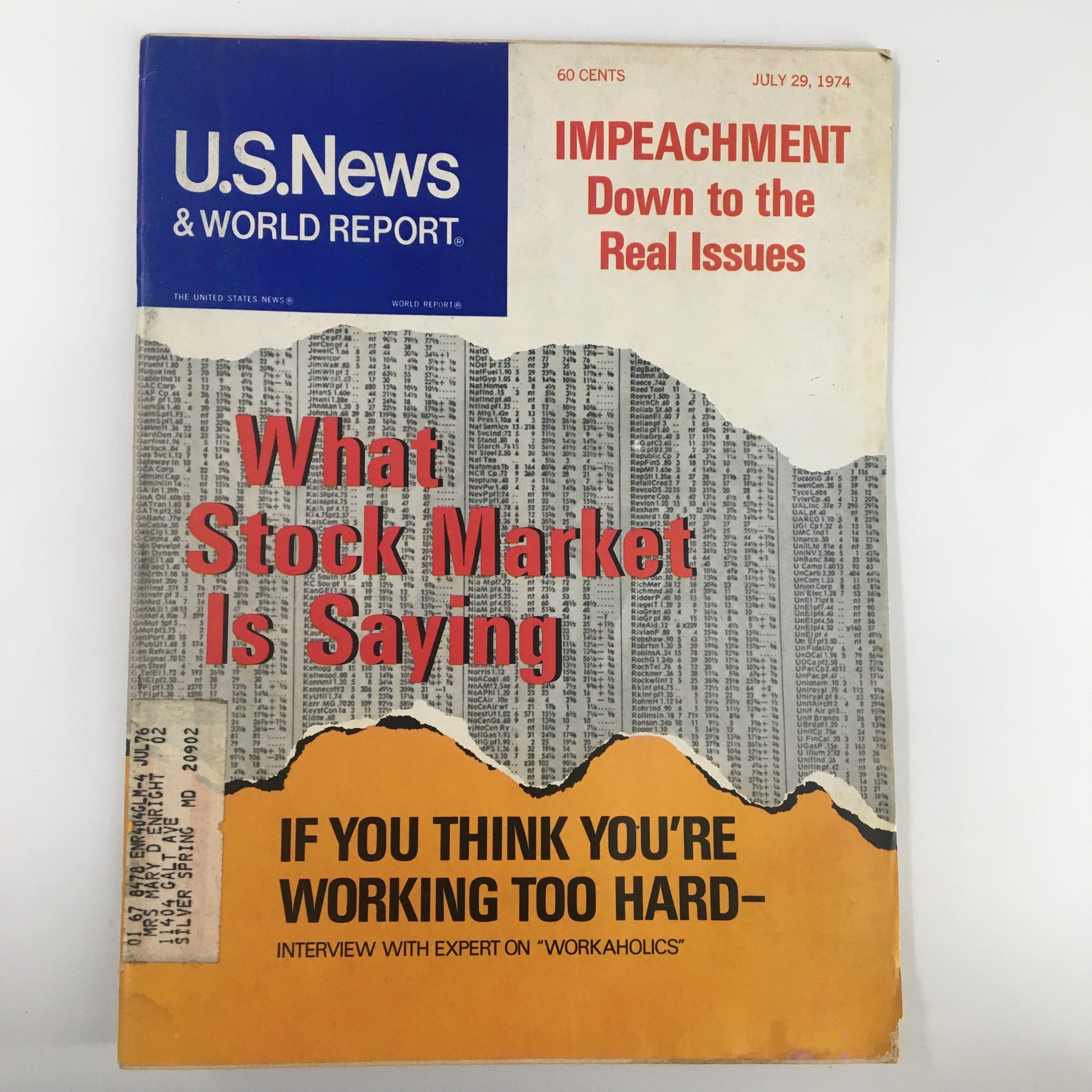 US News & World Report Magazine July 29 1974 What Stock Market is Saying