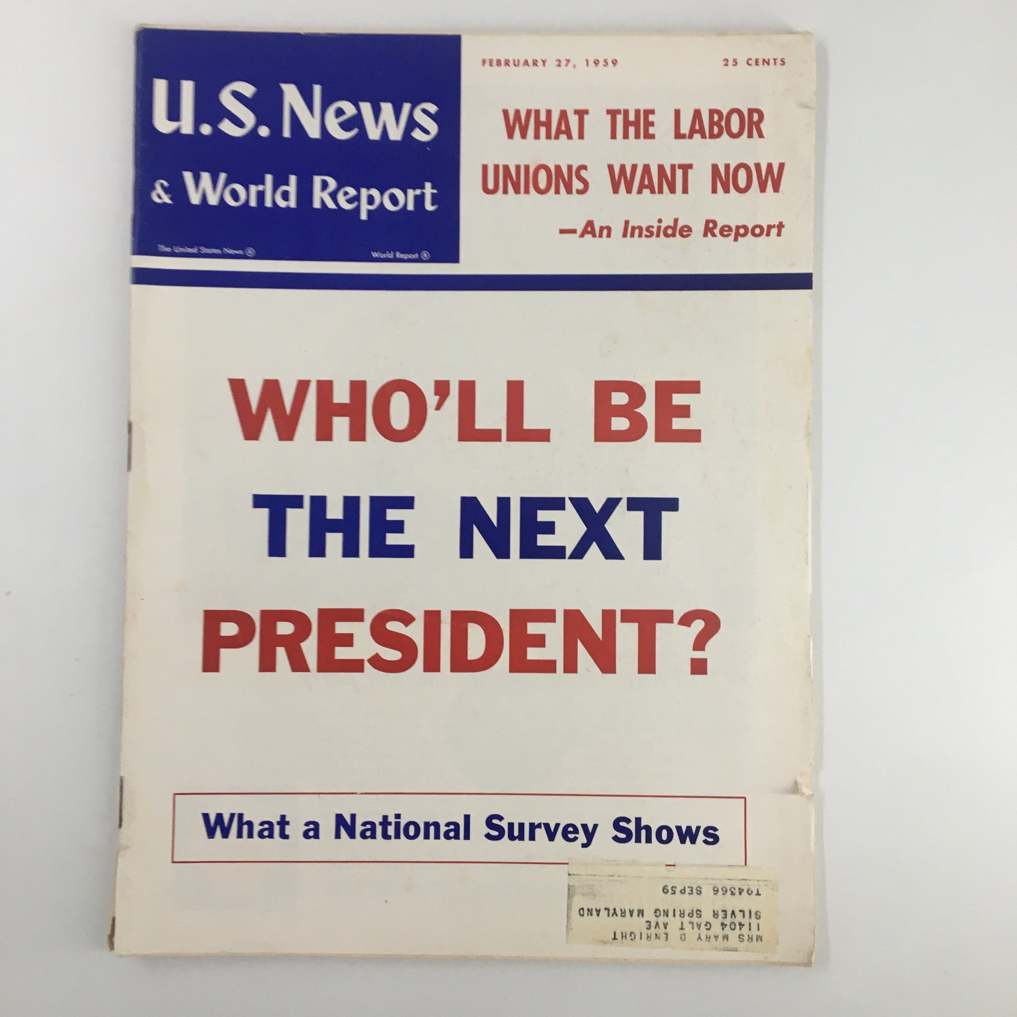 US News & World Report Magazine February 27 1959 Who'll Be The Next President