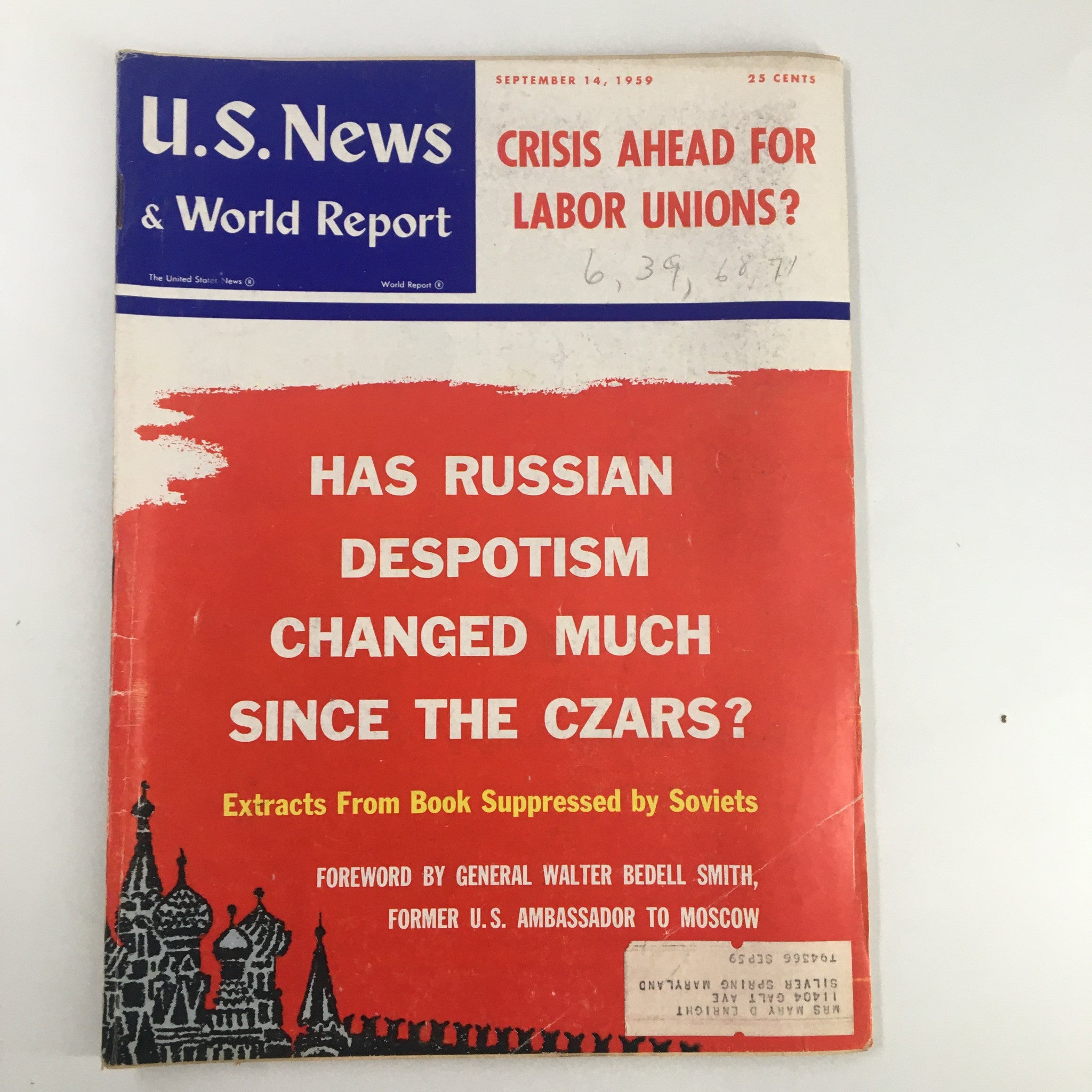 US News & World Report Magazine September 14 1959 Crisis Ahead for Labor Unions