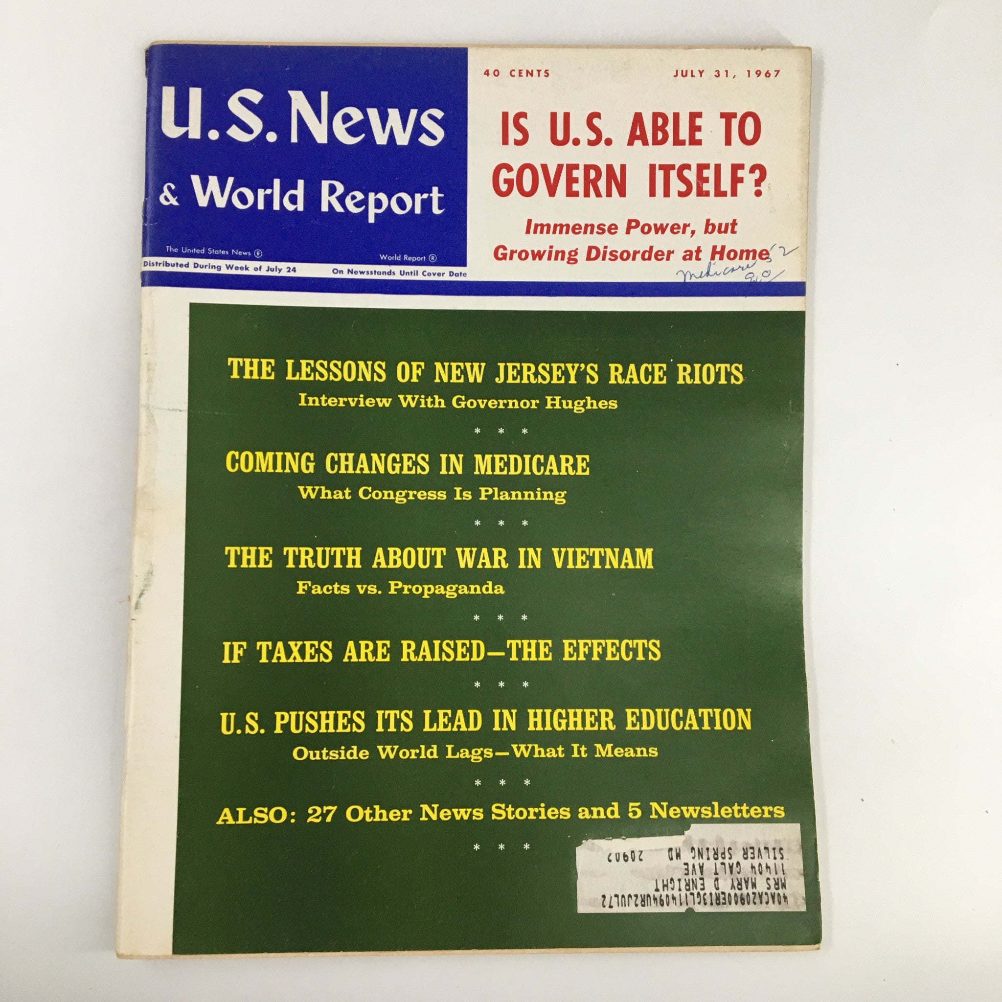 US News & World Report Magazine July 31 1967 If Taxes Are Raised The Effects