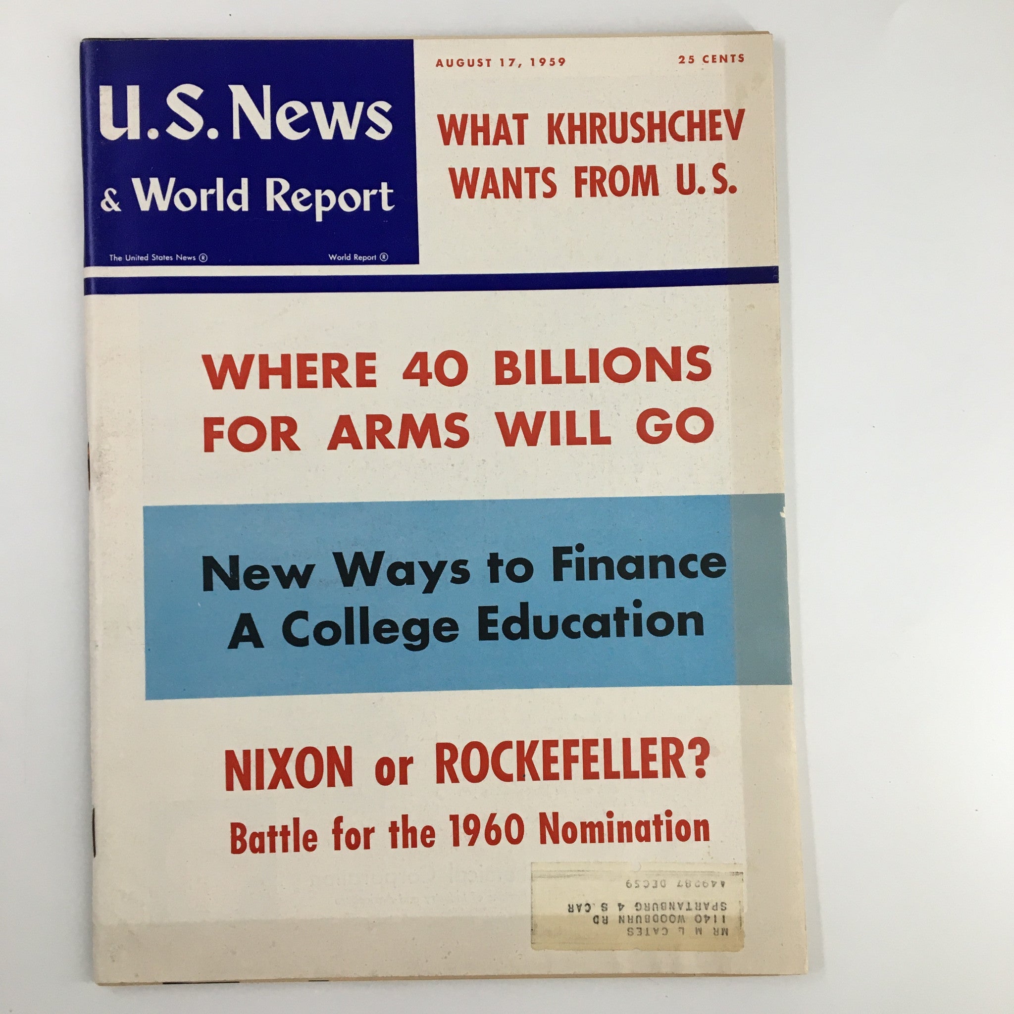 US News & World Report Magazine August 17 1959 Richard Nixon Nelson Rockefeller