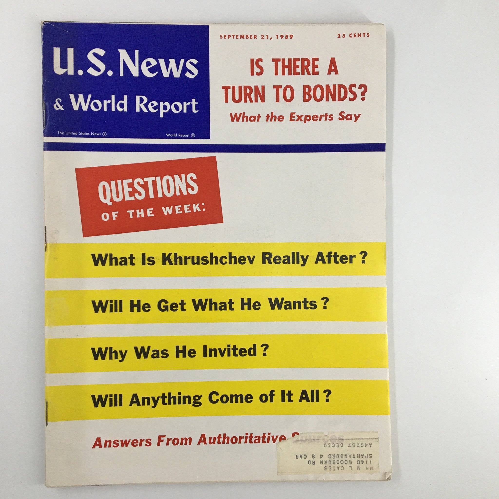 US News & World Report Magazine September 21 1959 Is There A Turn To Bonds?