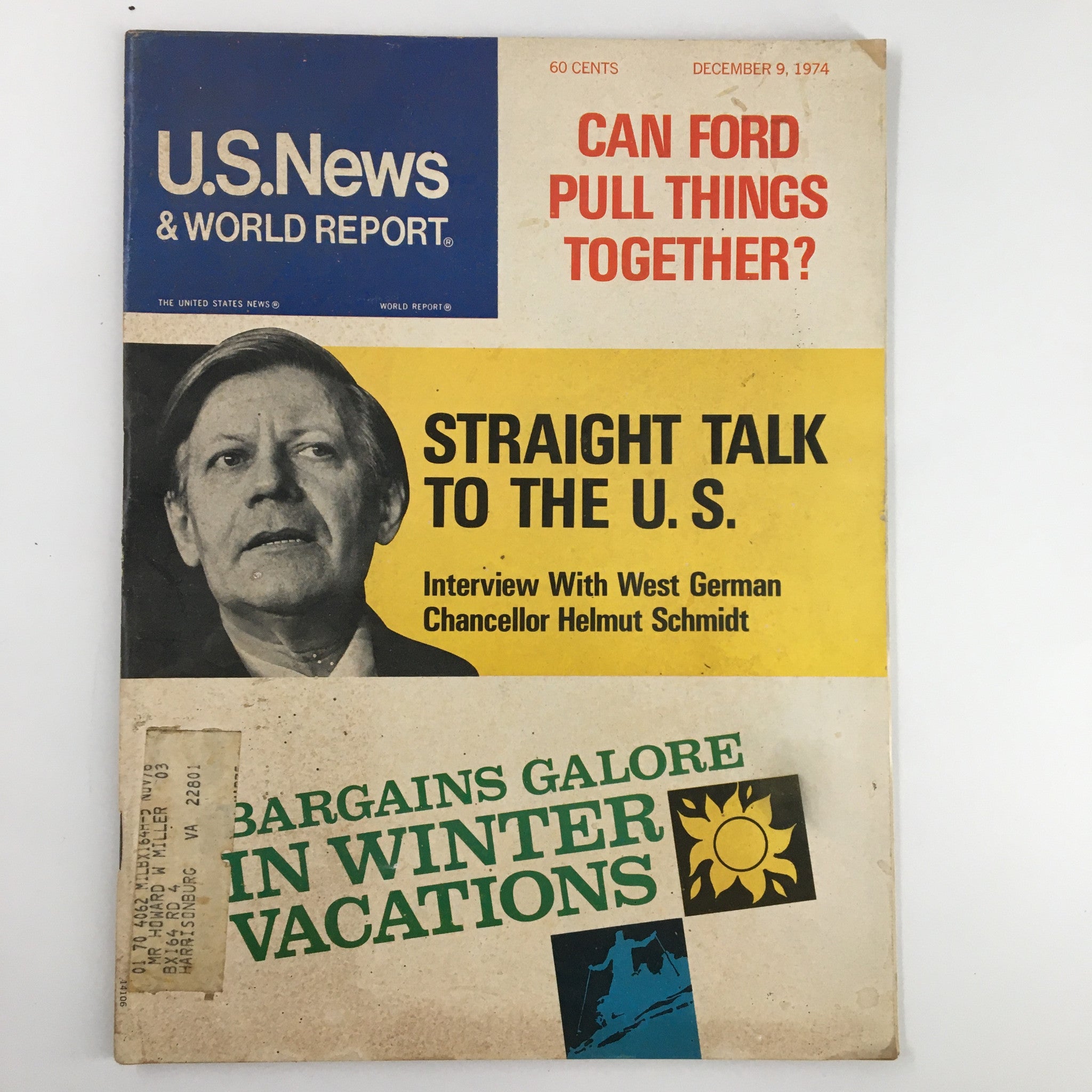 US News & World Report Magazine December 9 1974 Helmut Schmidt Interview