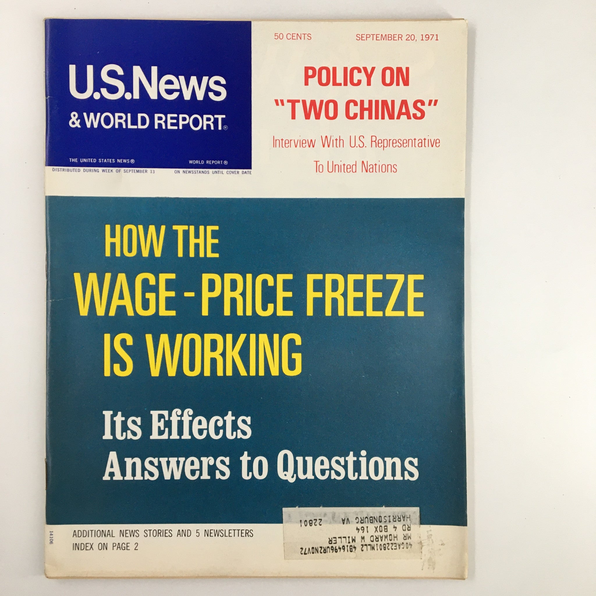 US News & World Report Magazine September 20 1971 Policy on "Two Chinas"