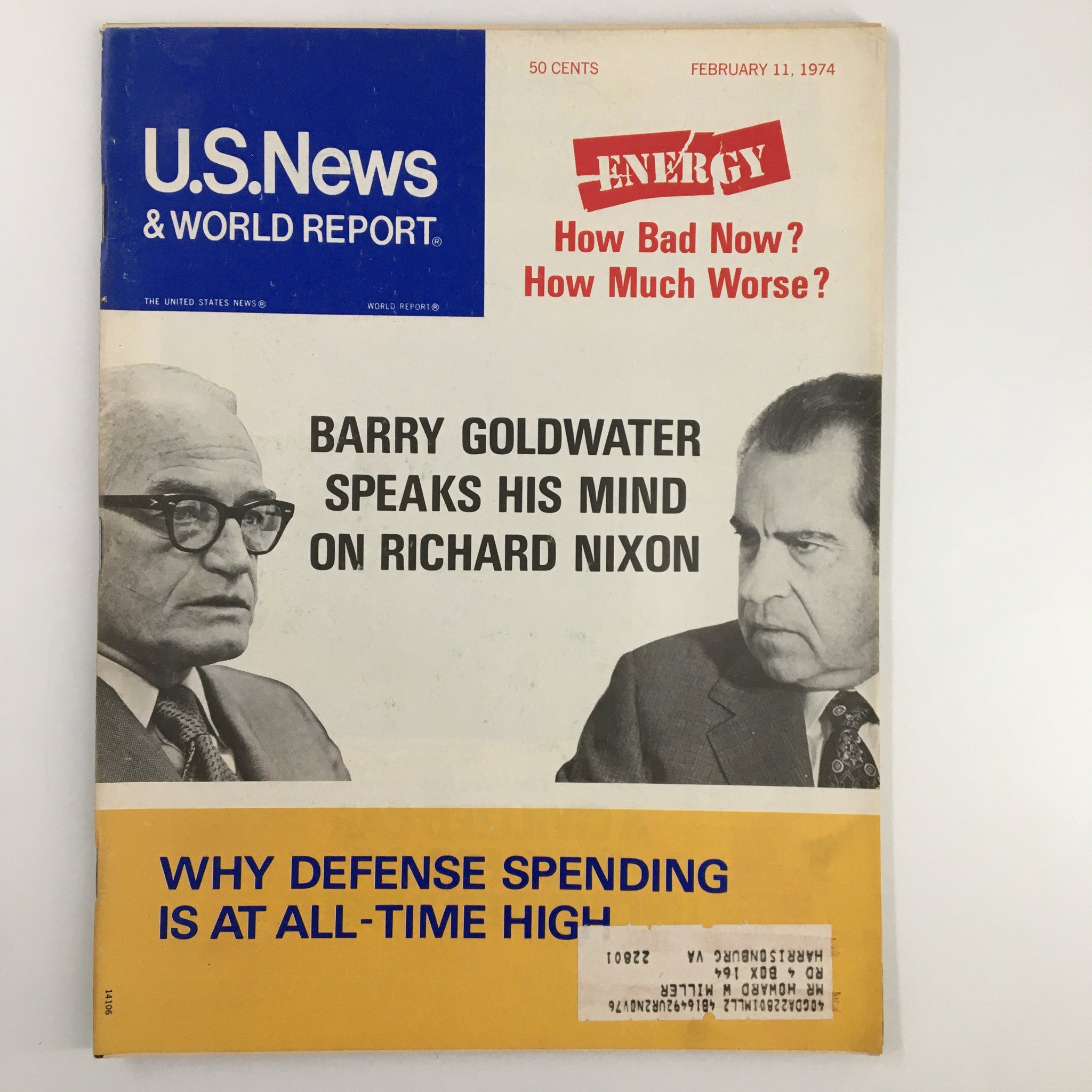 US News & World Report Magazine February 11 1974 Barry Goldwater & Richard Nixon