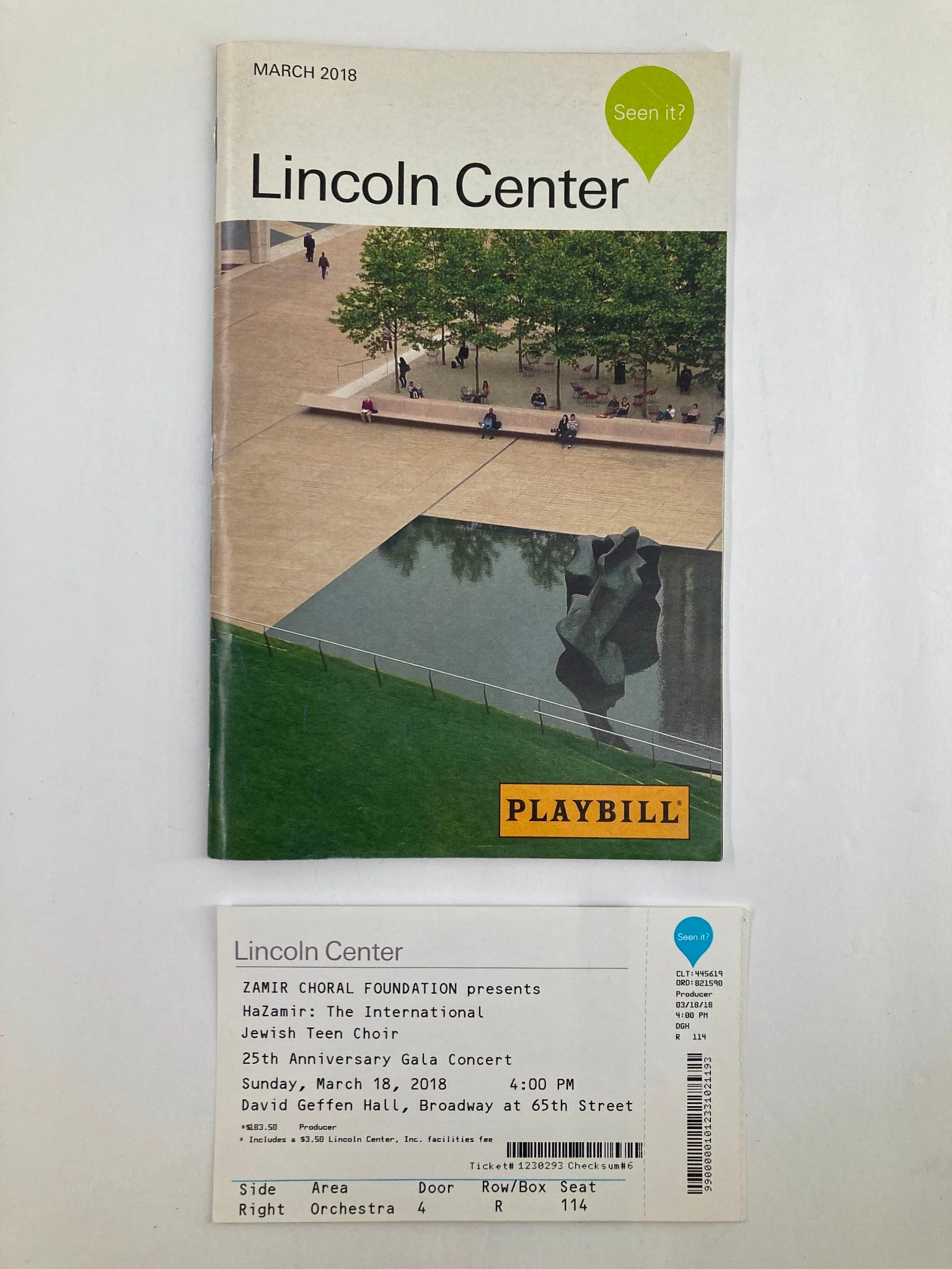 2018 Playbill Lincoln Center Hazamir The International Jewish Teen Choir