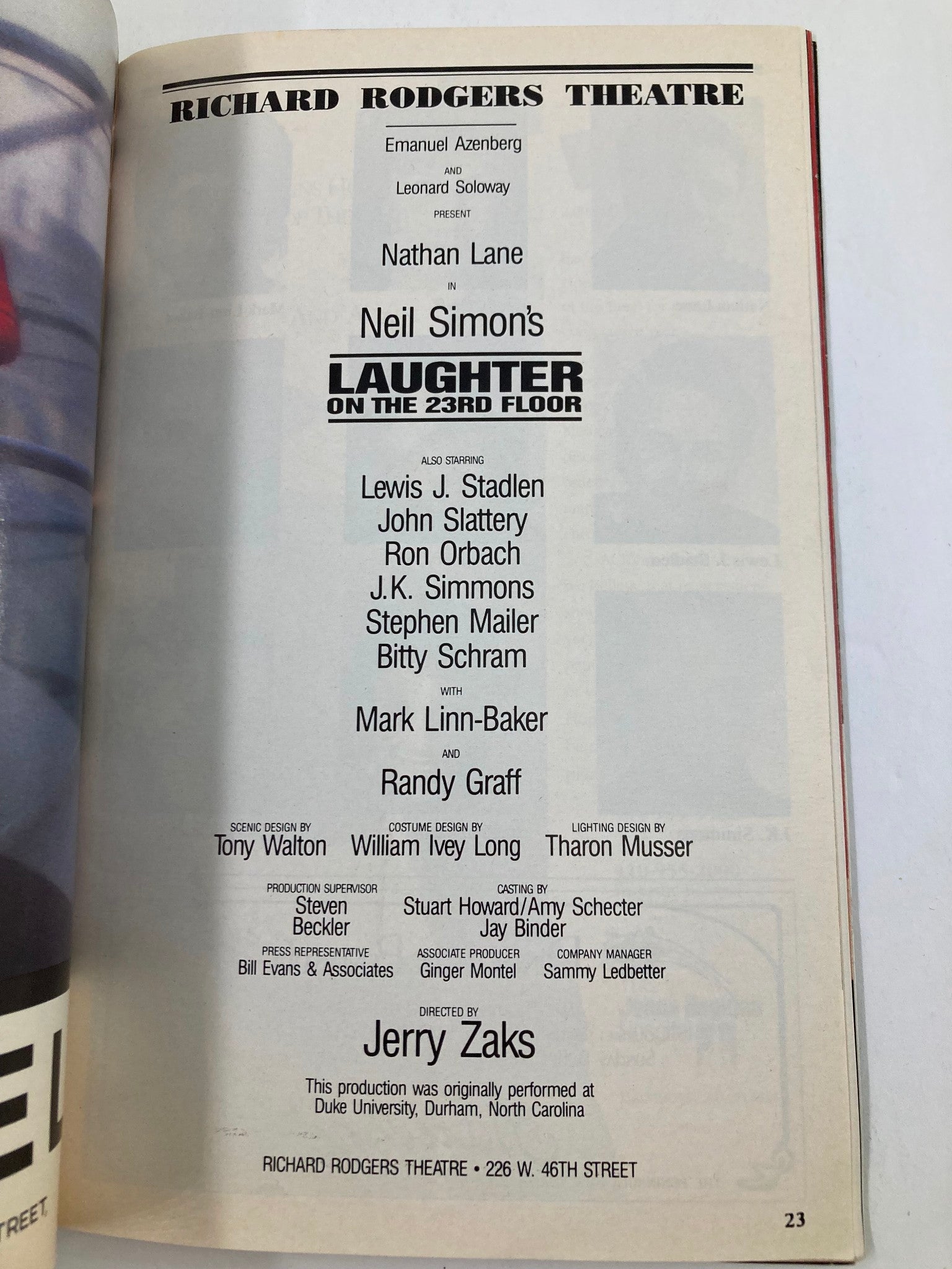 1993 Playbill Richard Rodgers Theatre Nathan Lane in Laughter on the 23rd Floor