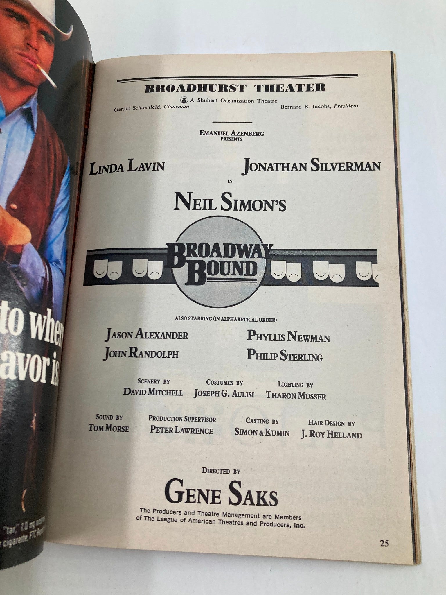 1987 Playbill Broadhurst Theater Linda Lavin in Neil Simon's Broadway Bound