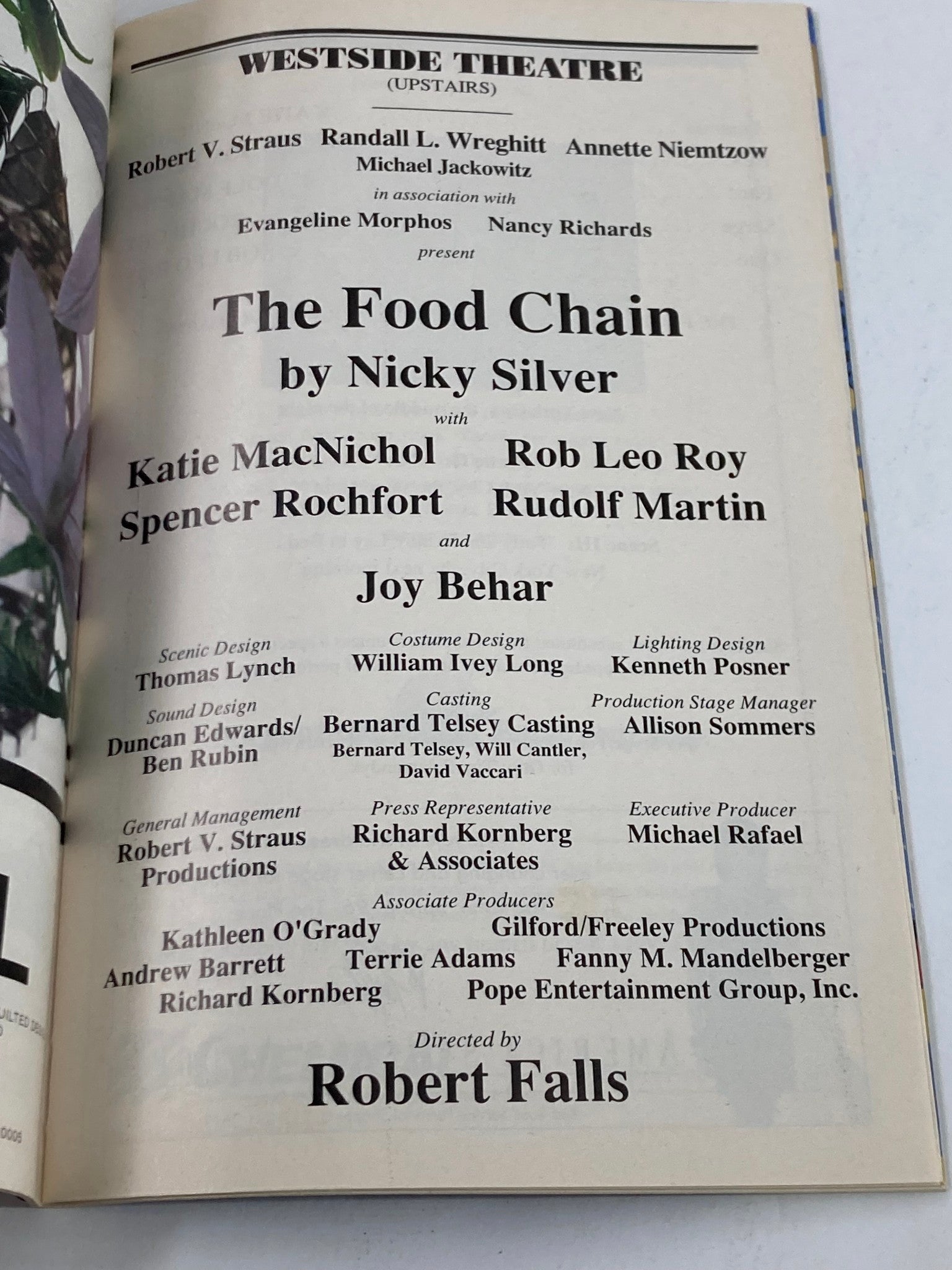 1996 Playbill Westside Theatre/Upstairs Joy Behar in The Food Chain