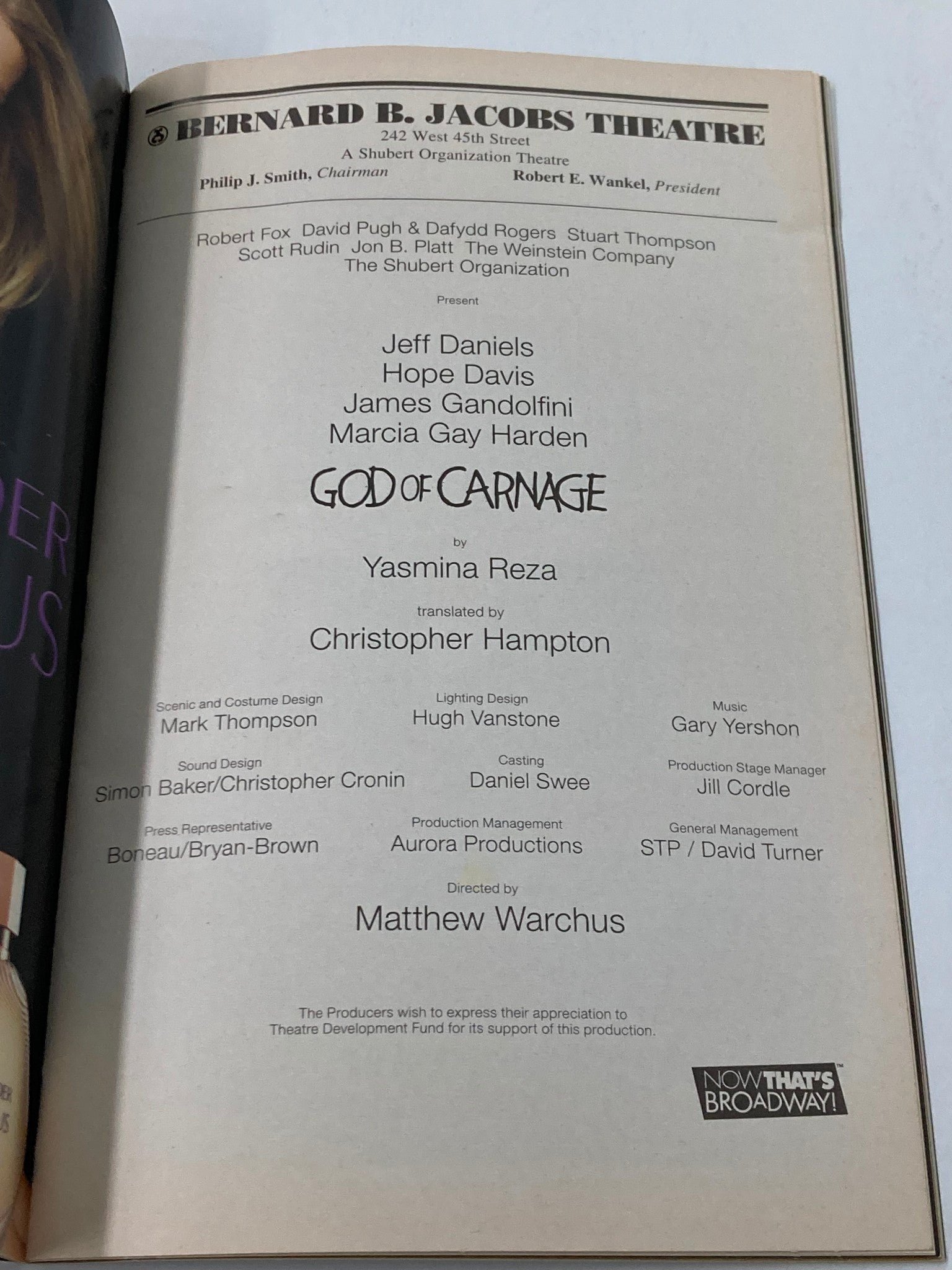 2009 Playbill Bernard B. Jacobs Theatre Jeff Daniels in God of Carnage