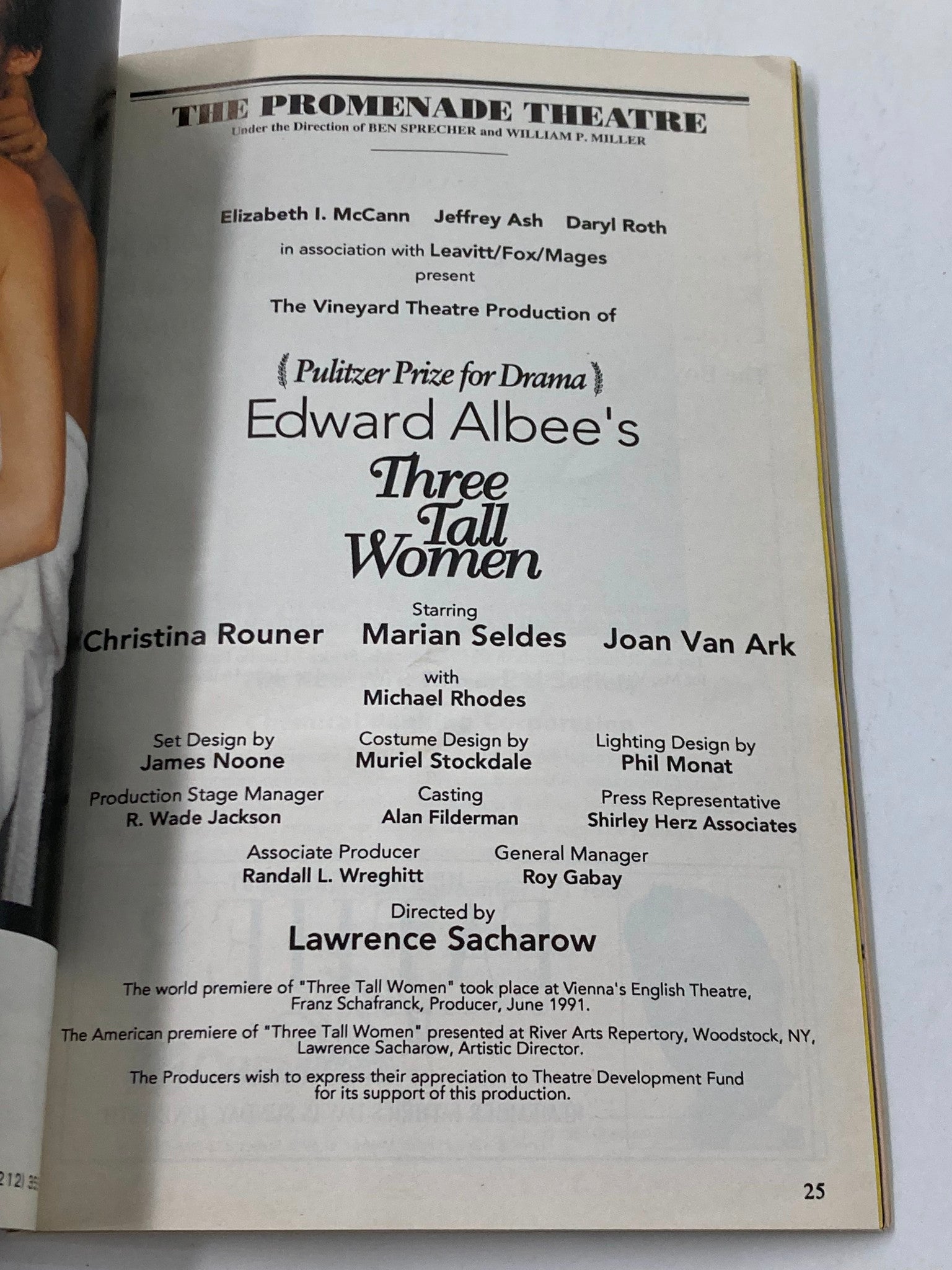 1995 Playbill The Promenade Theatre Edward Albee's Three Tall Women