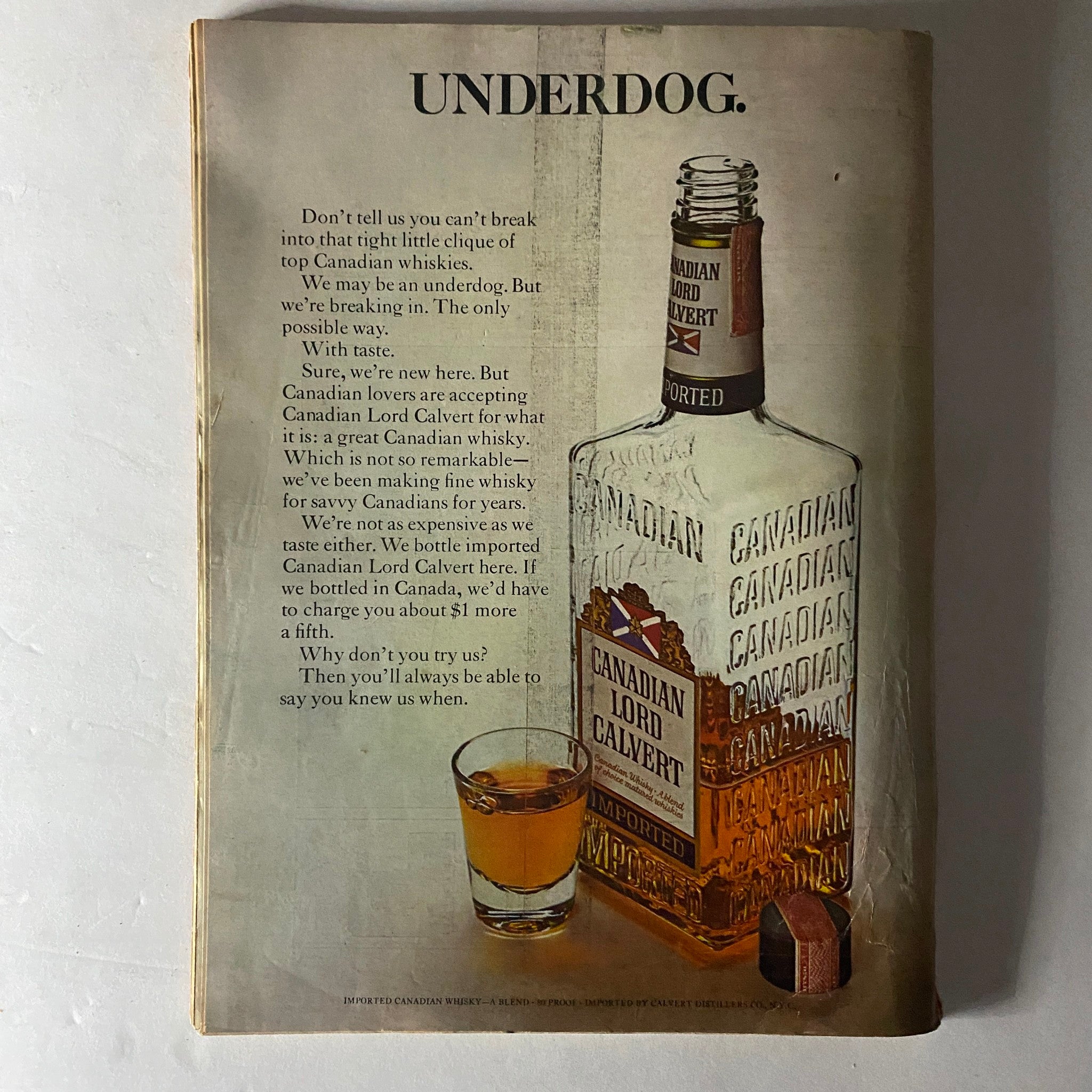 Back cover of Time Magazine May 20, 1966 featuring an advertisement for Canadian Lord Calvert whisky with a bottle and glass, displaying vintage design from the era.