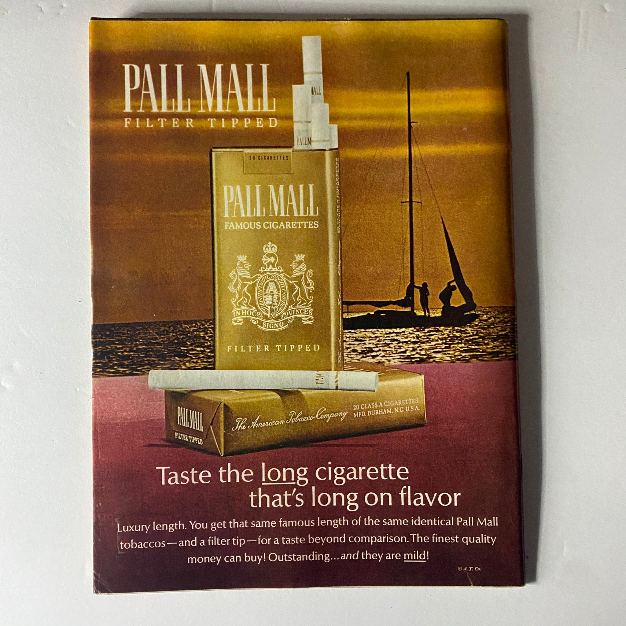 Vintage advertisement for Pall Mall Filter Tipped cigarettes from Time Magazine August 12 1966 Vol 88 No. 7, showcasing a scenic sunset.