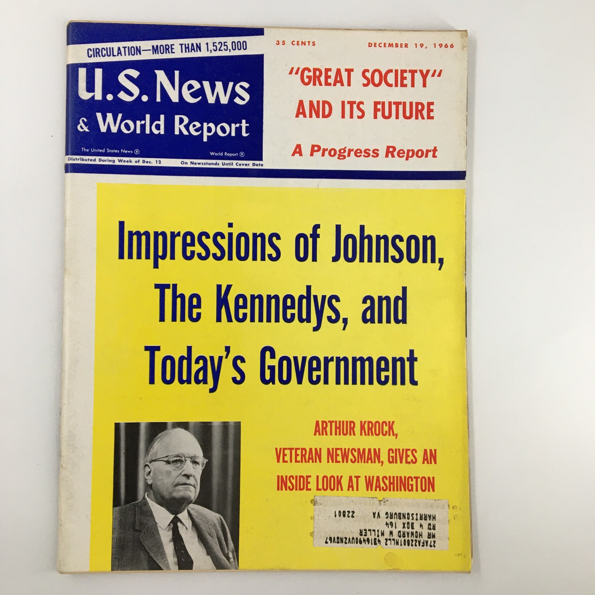 US News & World Report Magazine December 19 1966 "Great Society" And Its Future