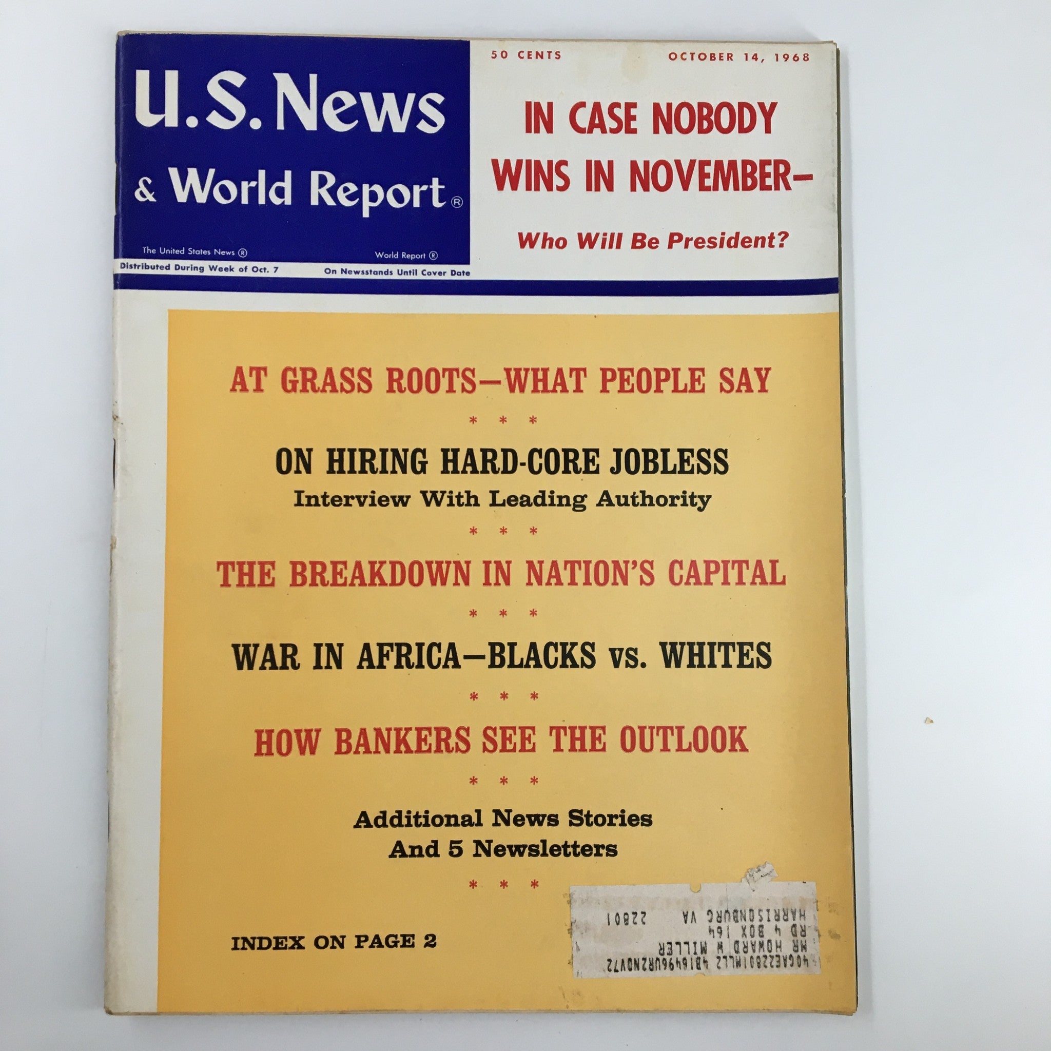 US News & World Report Magazine October 14 1968 In Case Nobody Wins in November