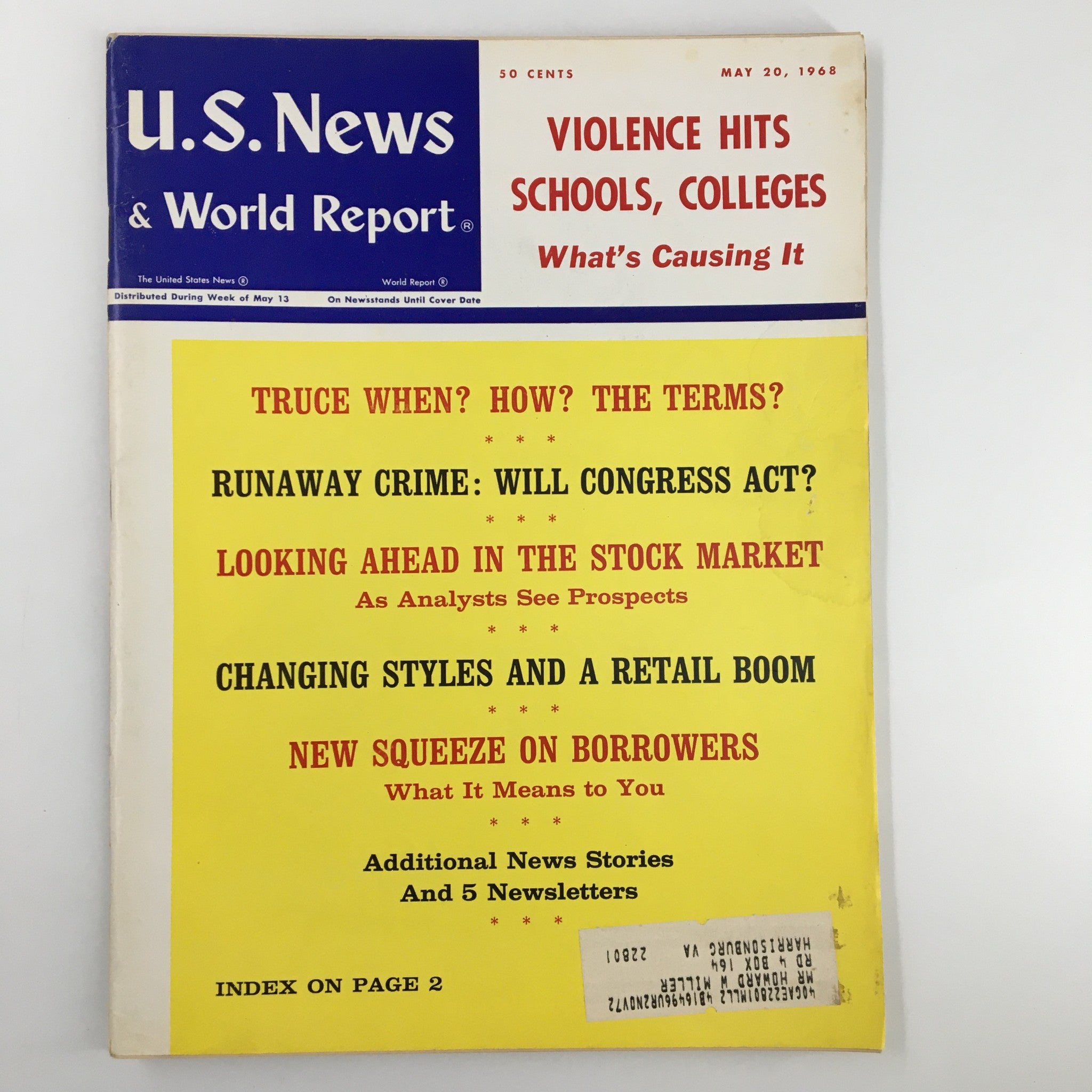 US News & World Report Magazine May 20 1968 Violence Hits Schools, Colleges