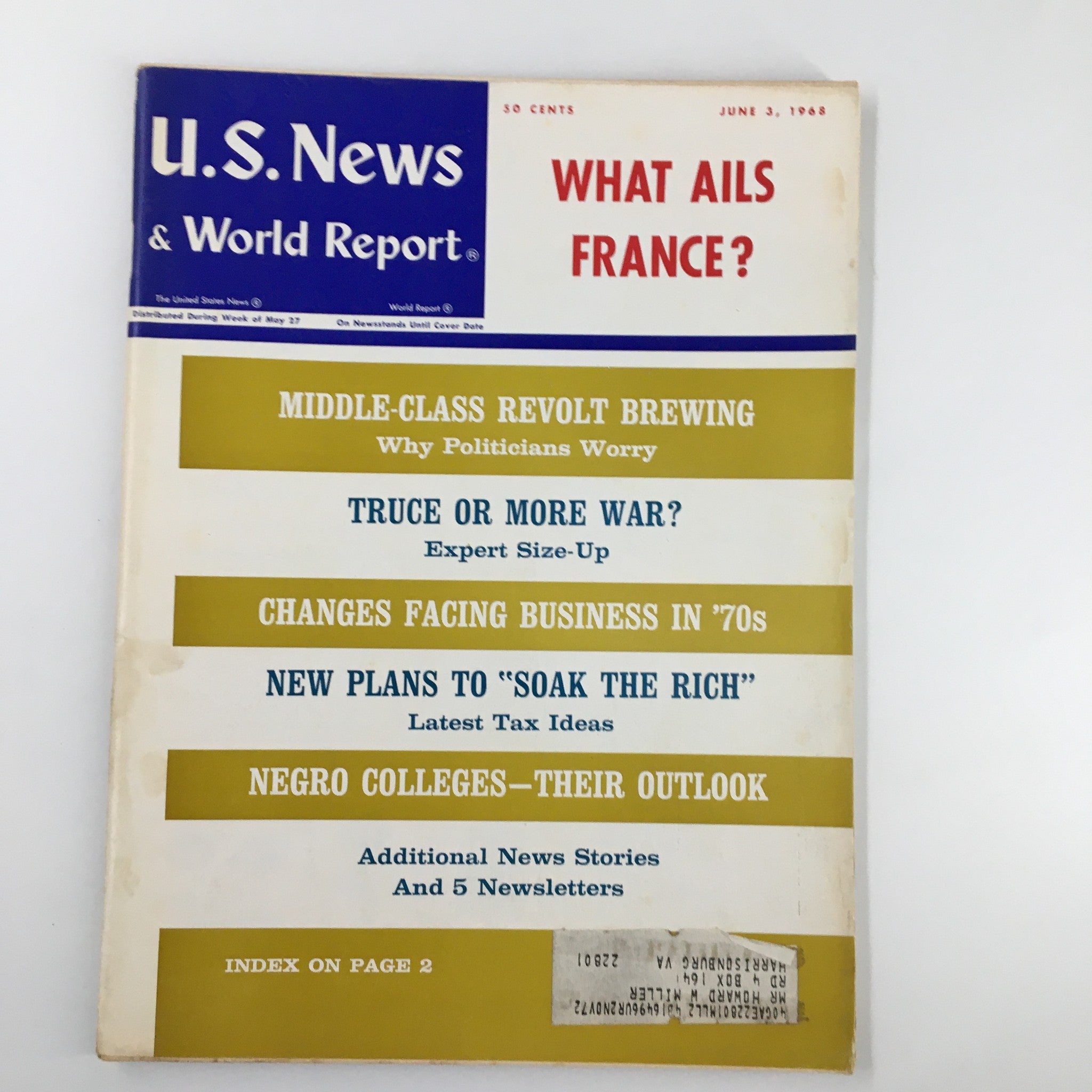 US News & World Report Magazine June 3 1968 Middle-Class Revolt Brewing