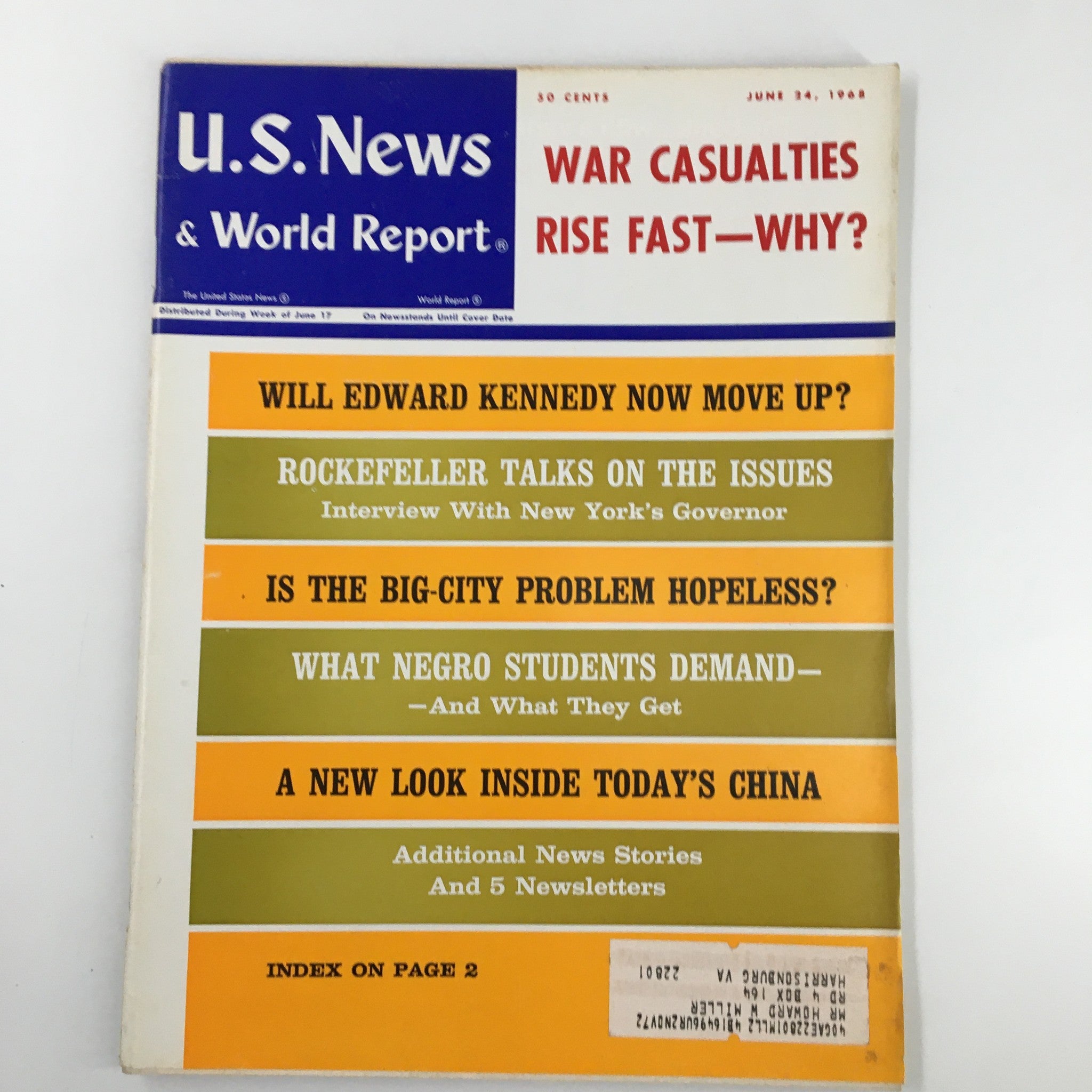 US News & World Report Magazine June 14 1968 War Casualties Rise Fast - Why?